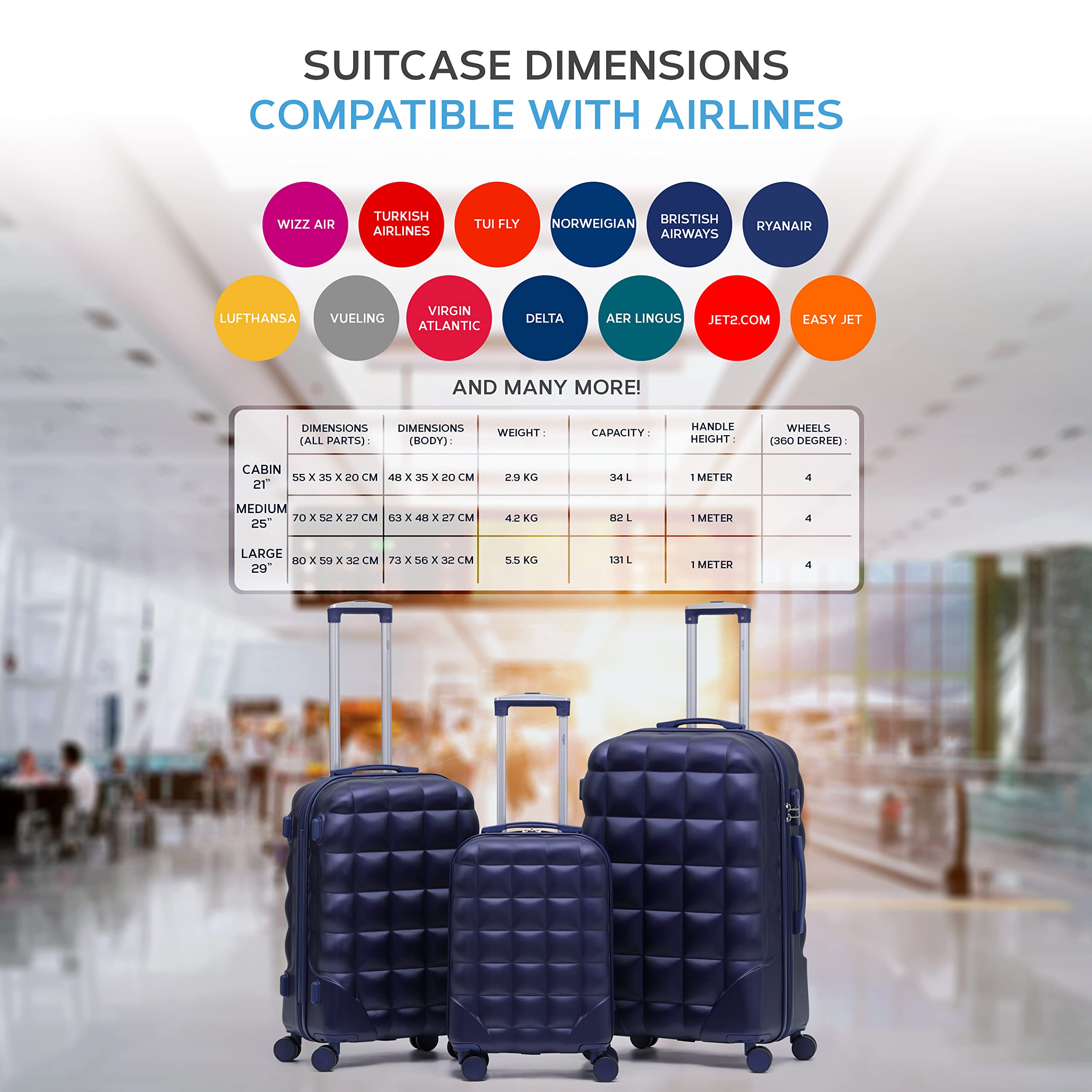 Flight Knight Bubble Suitcase Ryanair easyJet Jet2 Approved 8 Wheel Hardcase Suitcases Cabin or Medium & Large Check-in Sizes