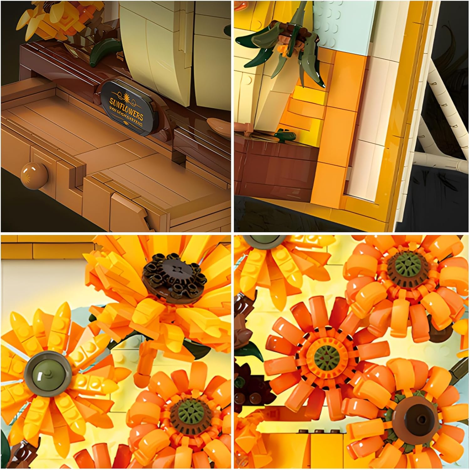 CAXIMSY Flowers Sunflower Building Block Sets Crafts for Adults Sunflowers Wall Art Painting Frame Gifts for Mother's/Valentine's Day，Artificial Flower for Room Home Decor（1166 Pieces）