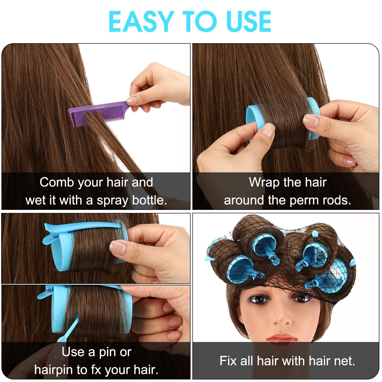 WILLBOND El juego de 141 rodillos para el cabello incluye 60 rodillos de plástico para el pelo (azul, 6 tamaños)