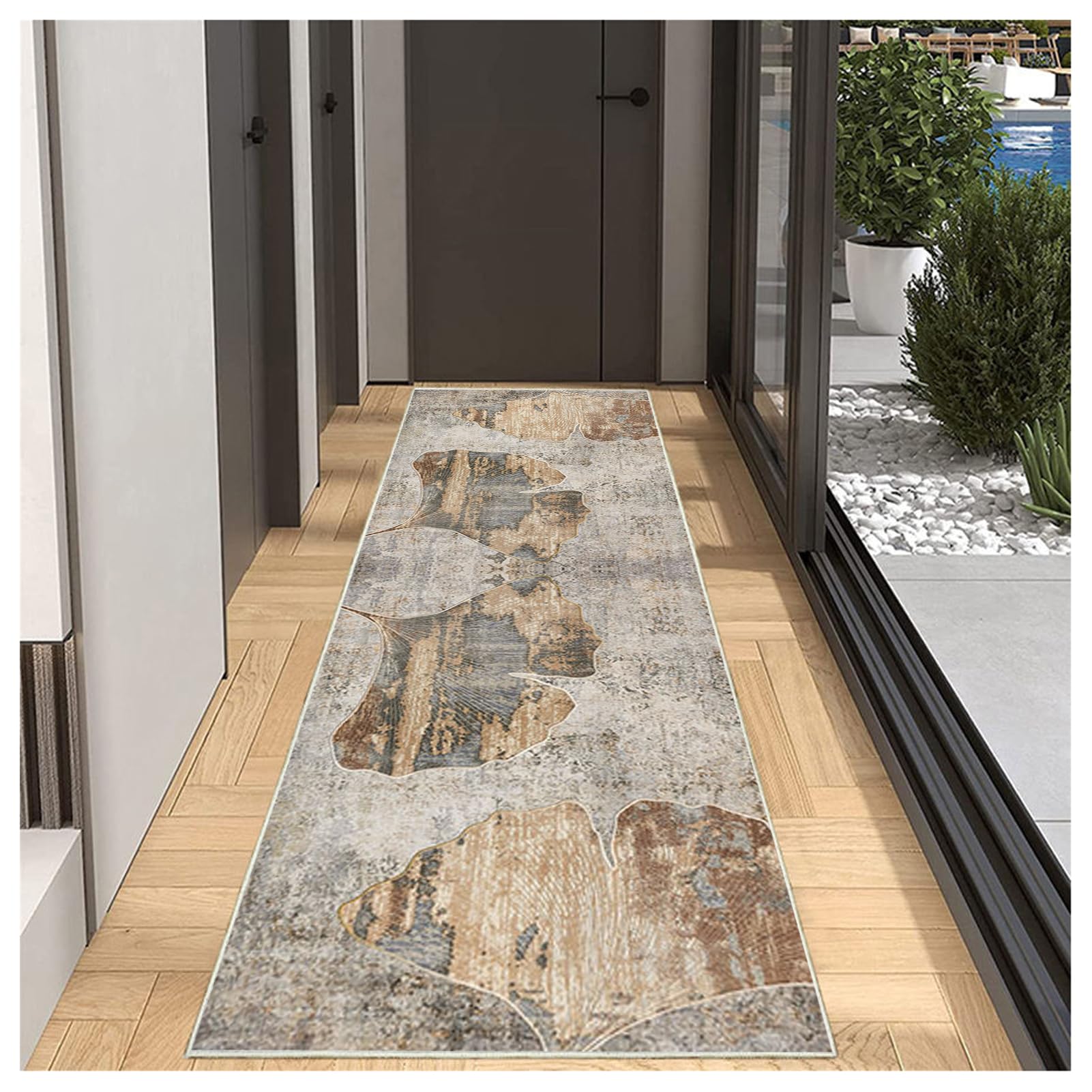 Tappeto Lungo per Cucina e Corridoio Antiscivolo Lavabile Classico Marrone 50X180 cm - Passatoia Ingresso Interno, Soggiorno, Lavanderia - Design Astratto, Pelo Corto, Resistente e Leggero