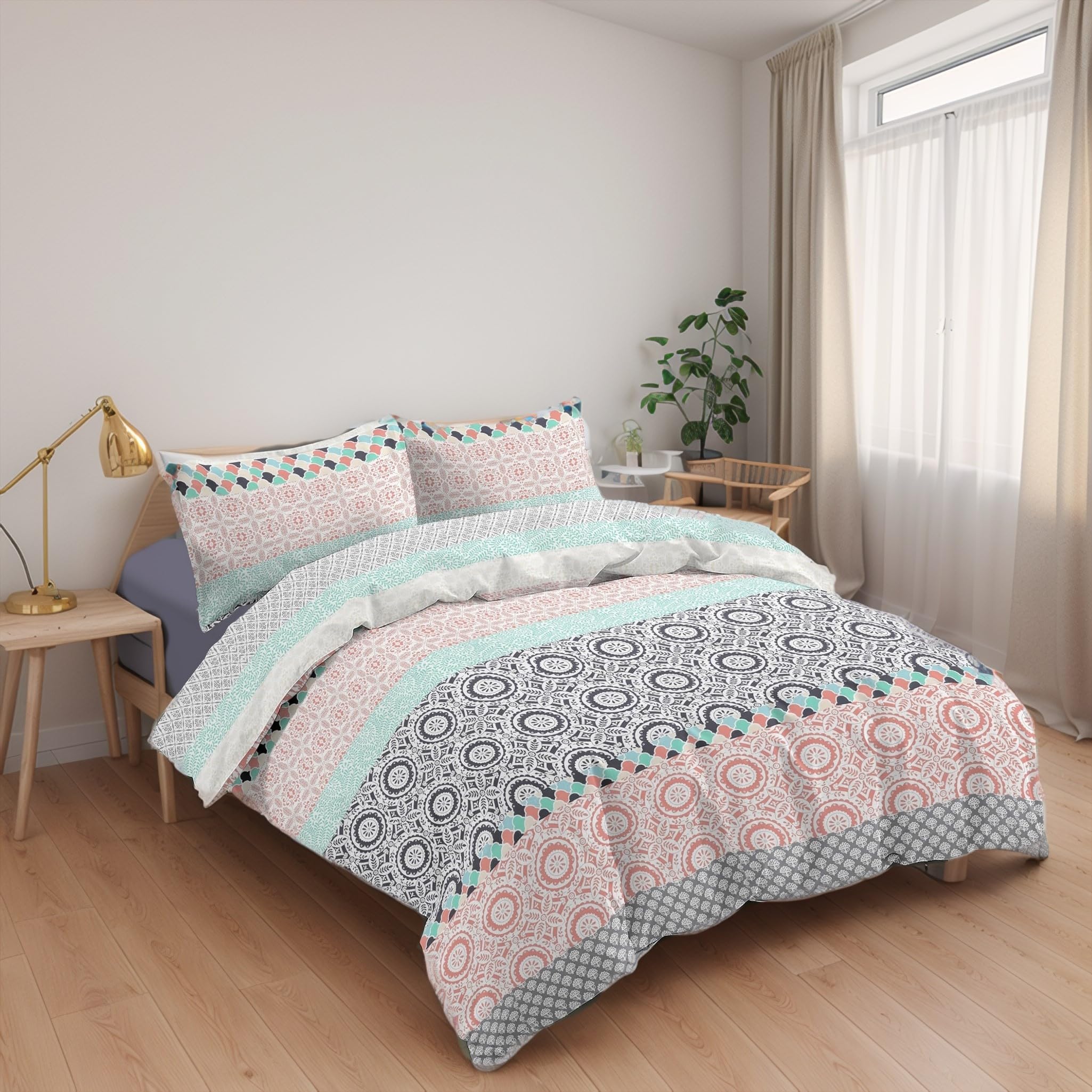 Juego de Funda Nórdica 3 Piezas Cama 90 Microfibra Extra Suave Transpirable - 1 Funda Edredón 150x220 cm, 1 Bajera 90x200+28 cm y 1 Funda Almohada 50x110 cm (Rosa Circulo)