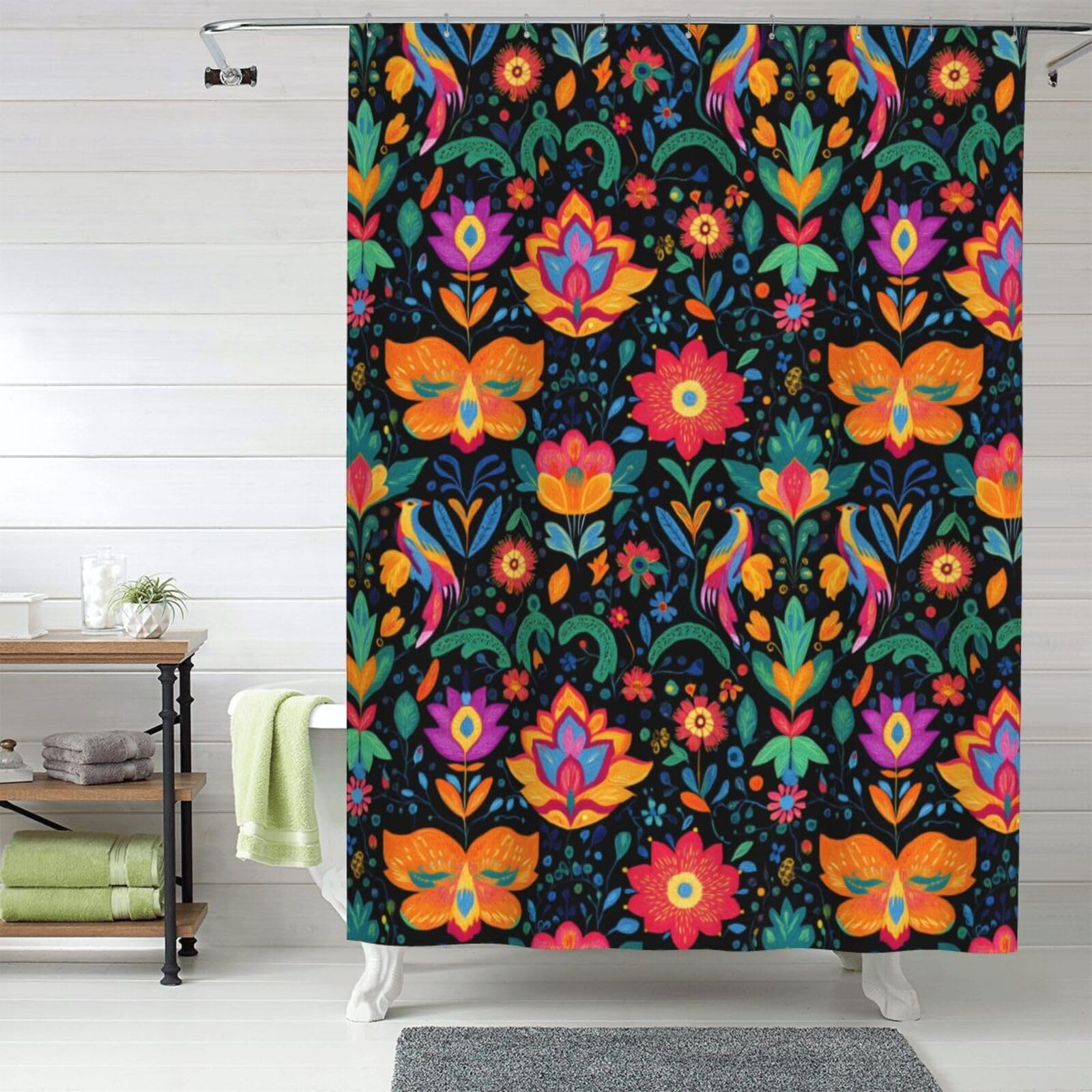 Rideau de douche opaque textile haut de gamme aux finitions fleurs