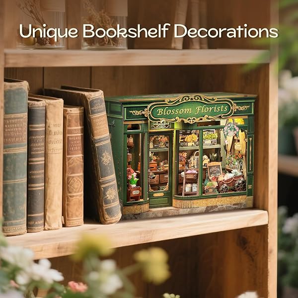 Fsolis Book Nook Kit & Casa delle bambole fai da te per adolescenti e adulti, kit di montaggio puzzle 3D, libreria creativa e decorazione della stanza, per compleanni, vacanze (Blossom Florists) - 3