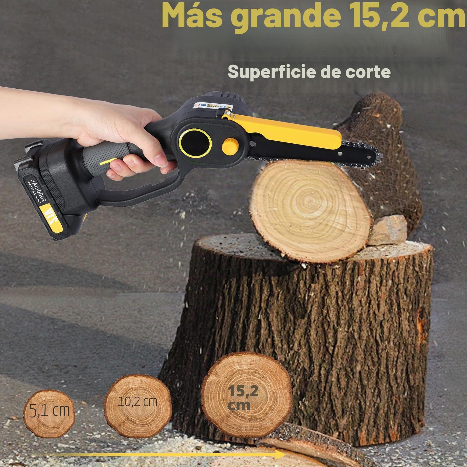 Podadora eléctrica 2 en 1 y motosierra eléctrica de 6 pulgadas, con batería, 2 x 2000 mAh, motor sin escobillas, sierra de podar telescópica, con mango telescópico de hasta 3,5 m de altura