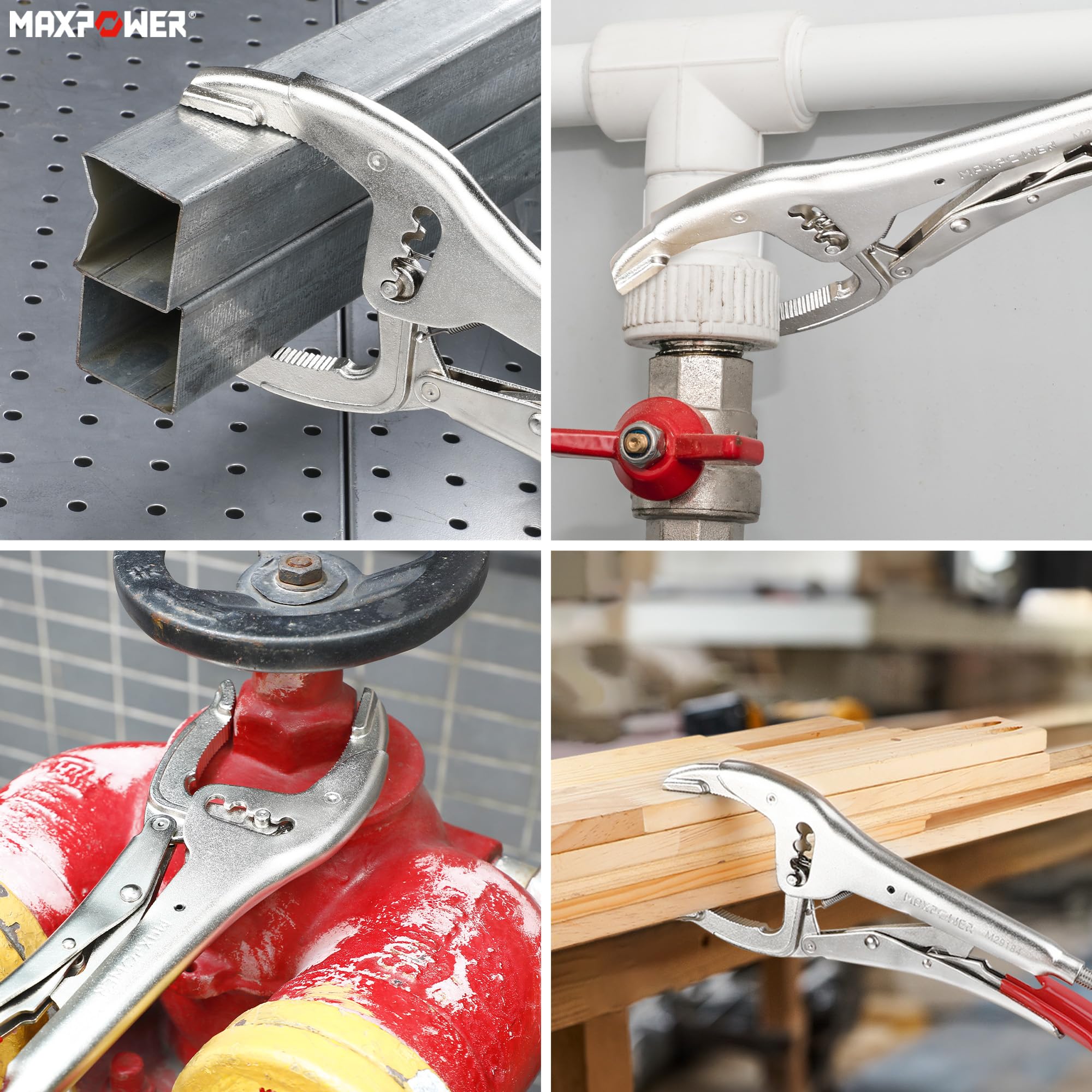 MAXPOWER Pince à etau avec mâchoire de Grand ouverture 100mm，Pince-étau à cran avec bec long déchiqueté avec profondeur de la pince 70mm, Pince-étau pour contenir du bois, du fer et du verre