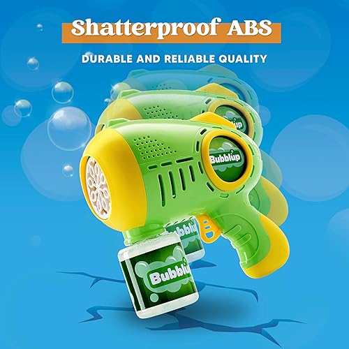 Miniatura 3 de JOYIN Paquete de 2 pistolas de burbujas iluminadas con 4 botellas de solución de recarga de burbujas, máquina automática de 10 agujeros para niños,