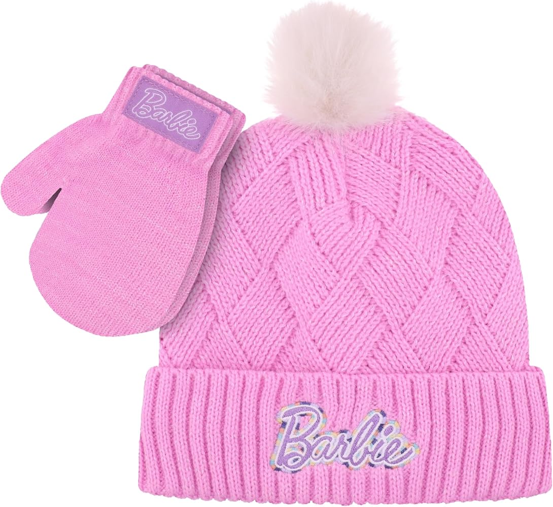barbie bubblegum pink hat beanie visor skull cap winter snow bunny babe doll Amazon.com: Barbie Girls Winter Hat with Gloves for Ages 5  main image 2