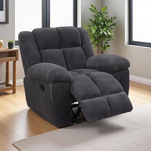 Miniatura 20 de Juego de sofá reclinable de pana, sofá reclinable manual con portavasos/mesa auxiliar, cómodos sofás reclinables de tela, juegos de muebles de sala