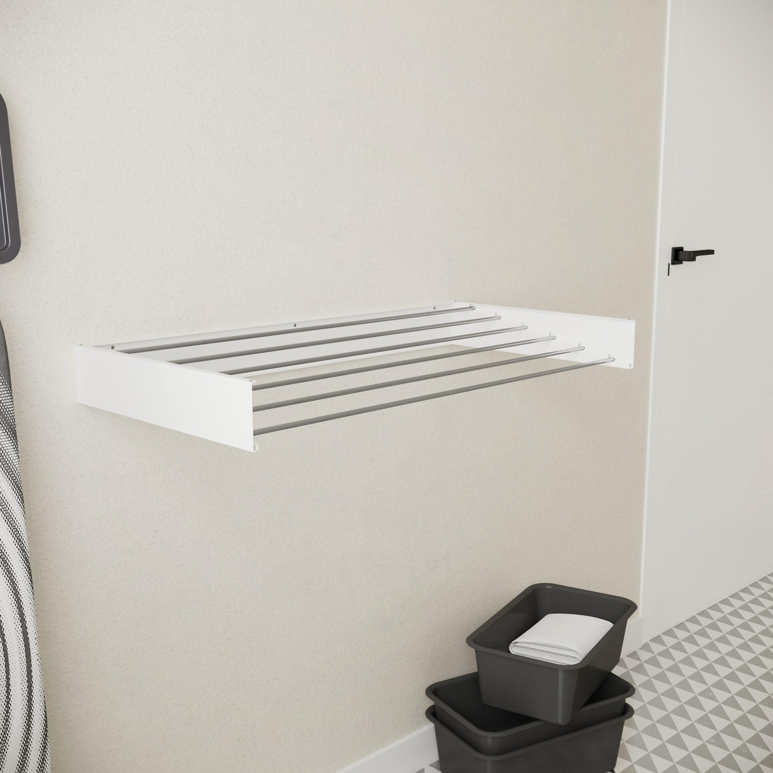 Étendoir à Linge Mural – Étendoir Mural Rabattable 100 cm – 6 m de Séchage – Séchoir Mural Inclinable – Blanc – Étendoir à Linge Compact