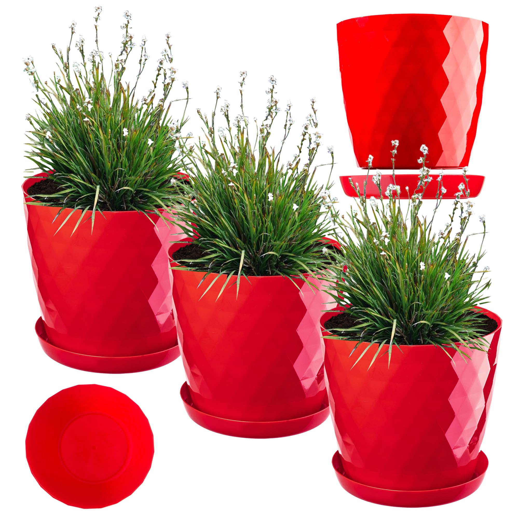 KADAX Set di 3 vasi da fiori con trucioli di legno, elegante vaso con inserto estraibile, protezione per vaso di fiori per ufficio, fioriera, vaso, ciotola da giardino (Grigio