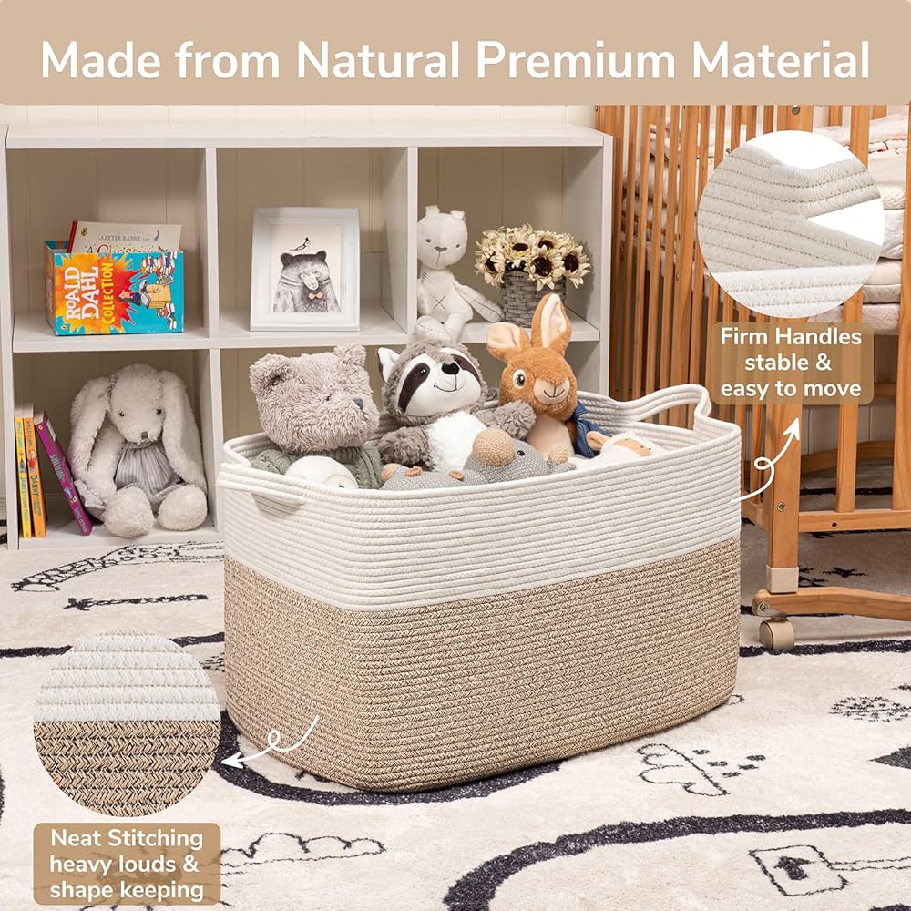 JOJOSEE Large Storage Basket, Blanket Basket For 1 Pack, White&brown