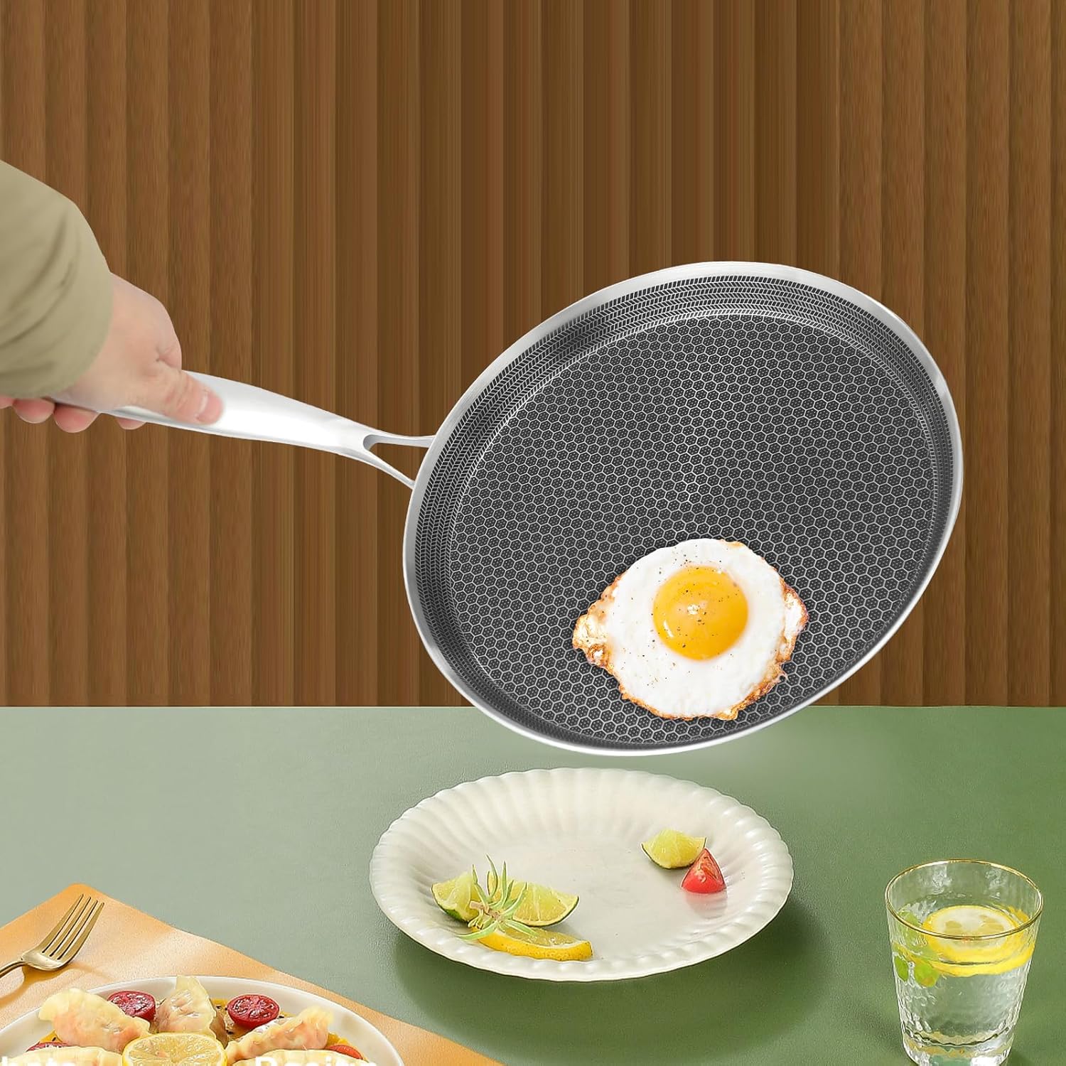 10.2 Inch Stainless Steel Skillet, Induction Ready Flat Bottom Frying Pan for Omelette, Crepes, Pancakes, Home Kitchen Cookware