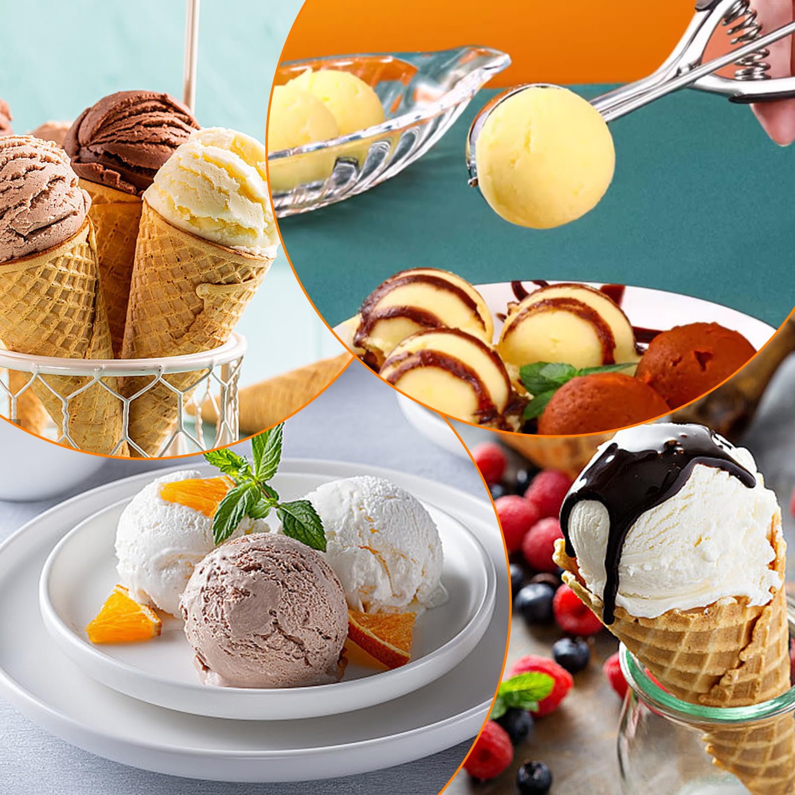 Juego de 3 Cuchara Helado Acero Inoxidable, Cuchara para Helado con Gatillo 3/4/5 cm, Sacabolas para Postres Masa Melon Galletas Cocina Diaria Negra