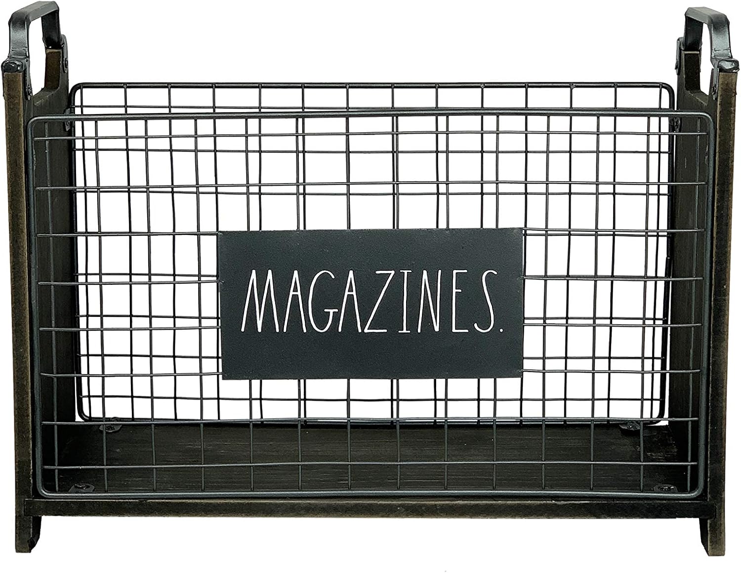 Rae Dunn Magazine Holder - Space Saving Organizer Rack for Books, Files, Folders - Standing Decorative Chic Metal and Wood Storage Container for Home and Office