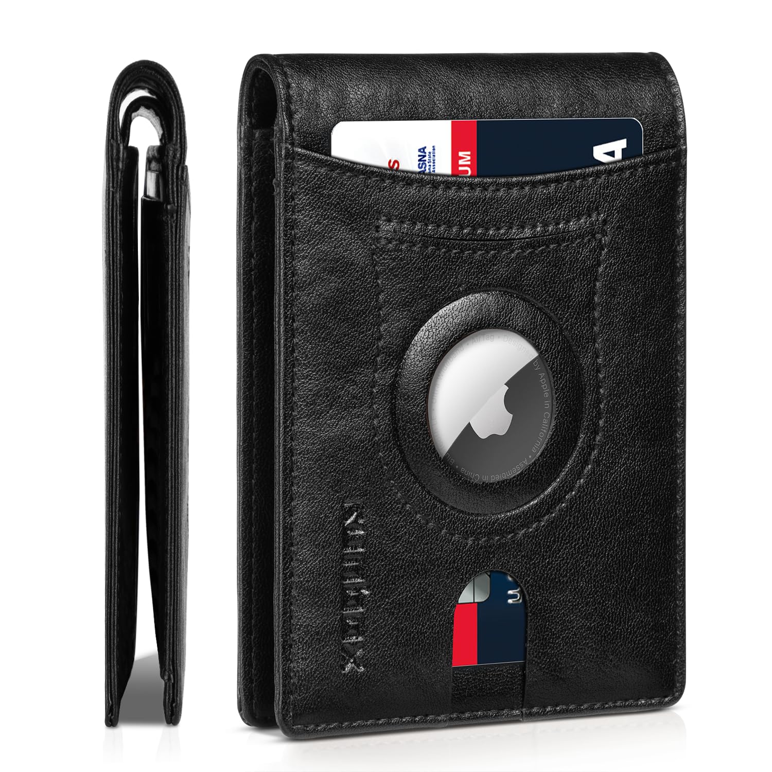 RUNBOX AirTag-Wallet-Mens-Slim-RFID Blocking Wallets Leather with Bill Compartment Air Tag Bifold Card Holder Wallet Gifts for Men Dad