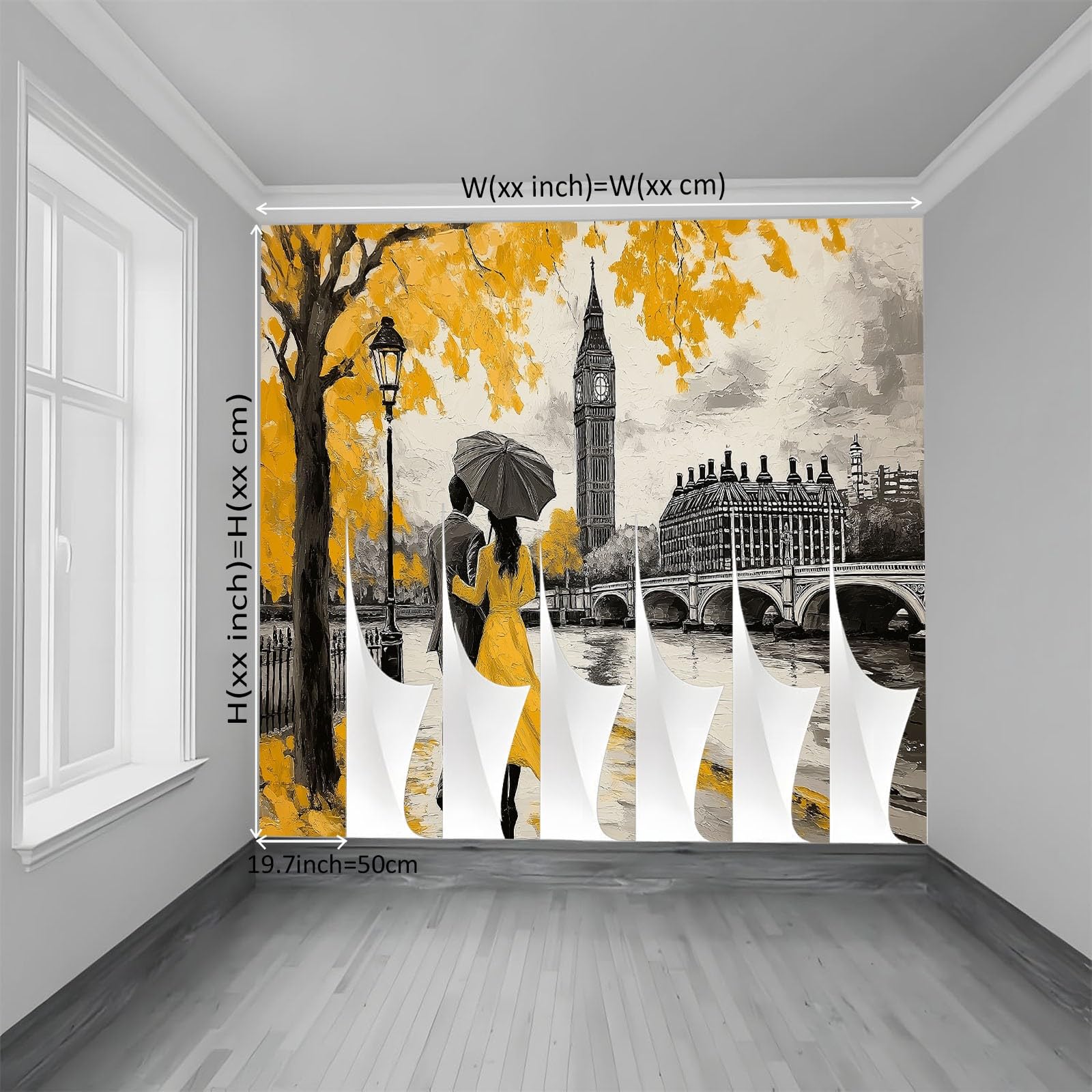 Art Papel Tapiz Fotográfico Pintura Al Óleo Londres Amor Amarillo Papel Pintado no Tejido 400x280 cm Lana Decoración de Pared Sala Cuarto Póster Mural para Sala de estar Dormitorio Decoración, Gris