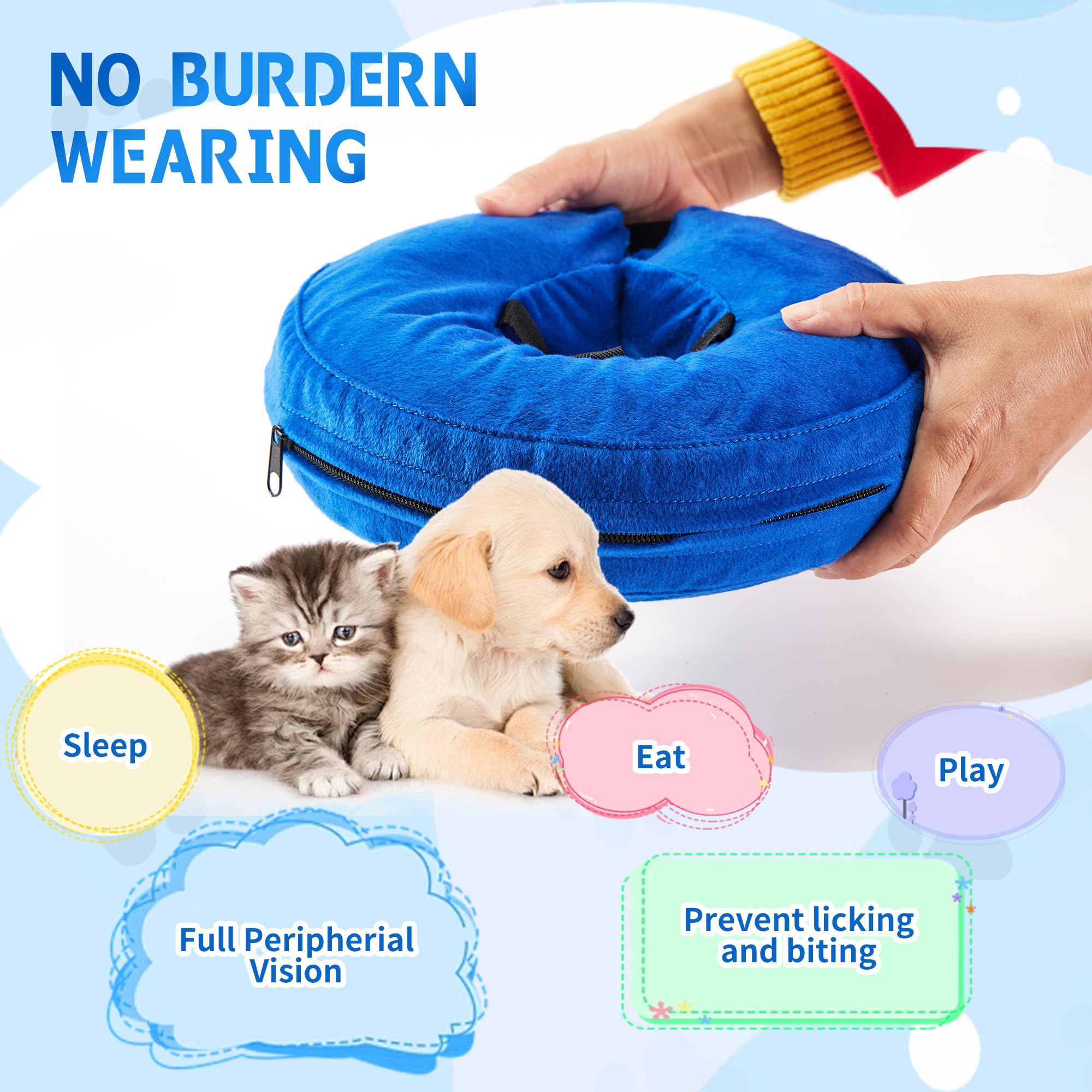 Collar Inflable para Perros, Collar Isabelino Ajustable para Gatos, Protección para la Recuperación de Heridas o Intervenciones Quirúrgicas en Mascotas, Que No Bloquea la Visión, Azul, XL