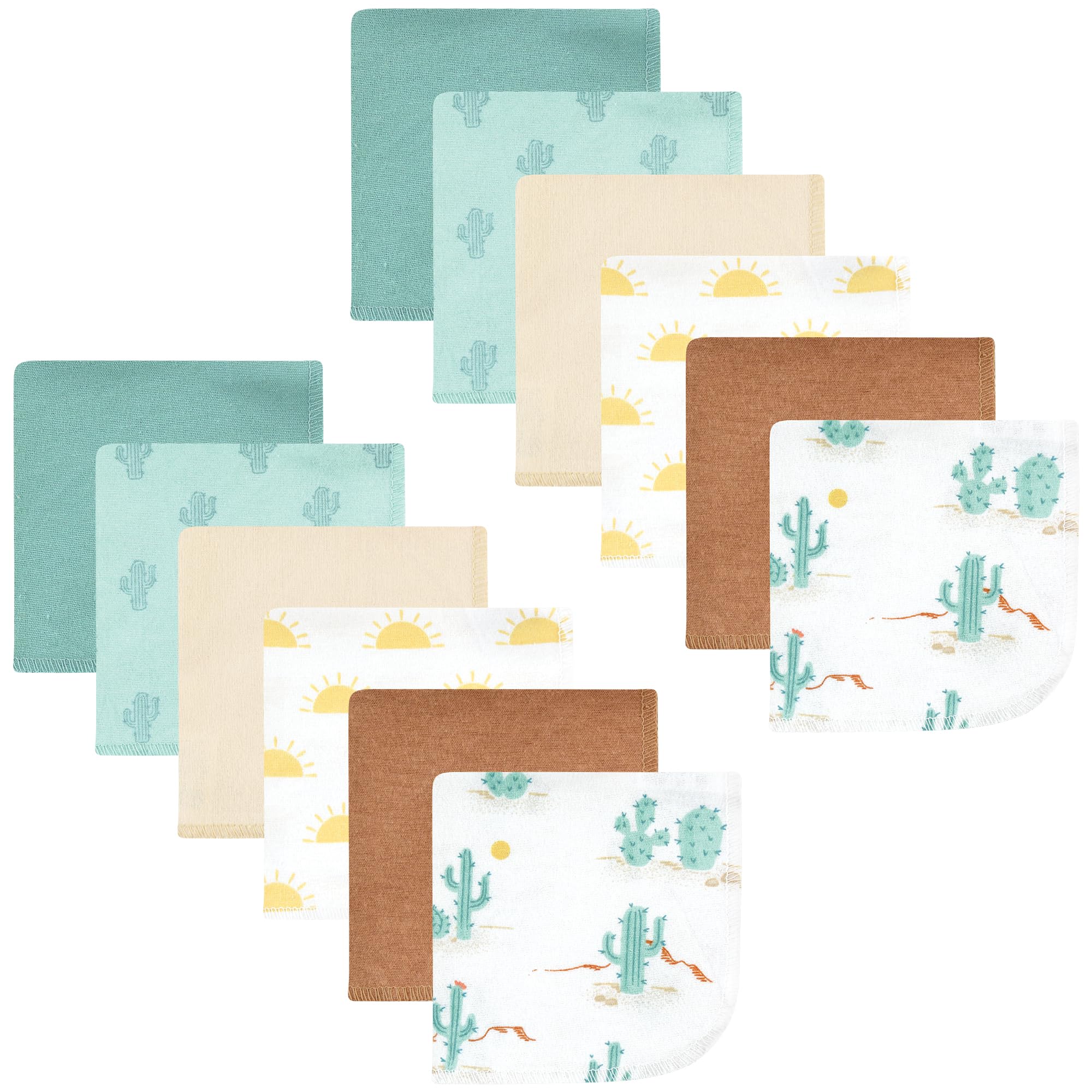 Hudson Baby Unisex Baby Flannel Cotton Poly Washcloths, Desert Cactus 12 Pack, One Size