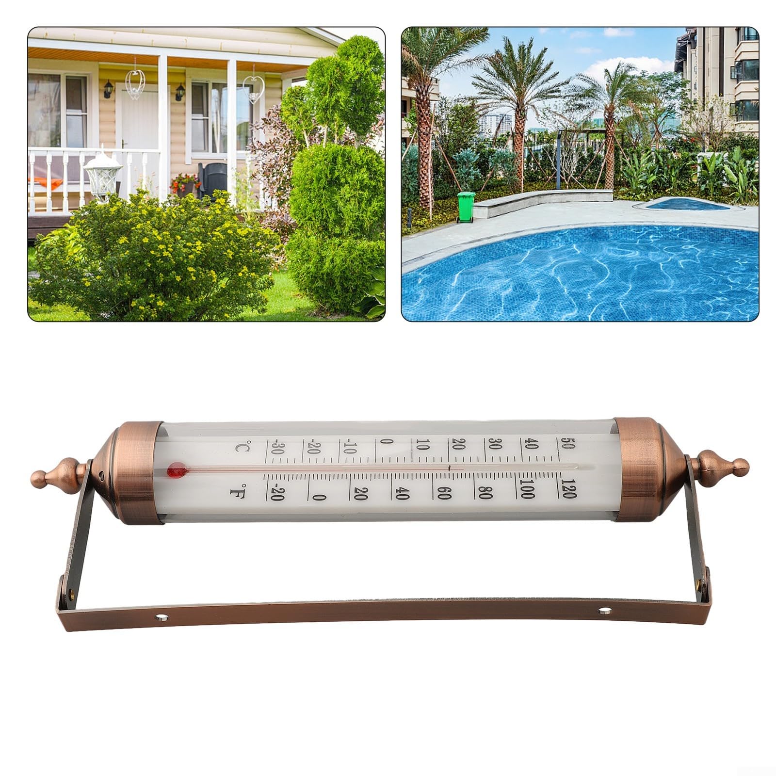 10 Inch Metal Indoor Outdoor Thermometer,Wall Mounted Temperature Gauge Fahrenheit Celsius Dual Scale for Garden Pool Home Office