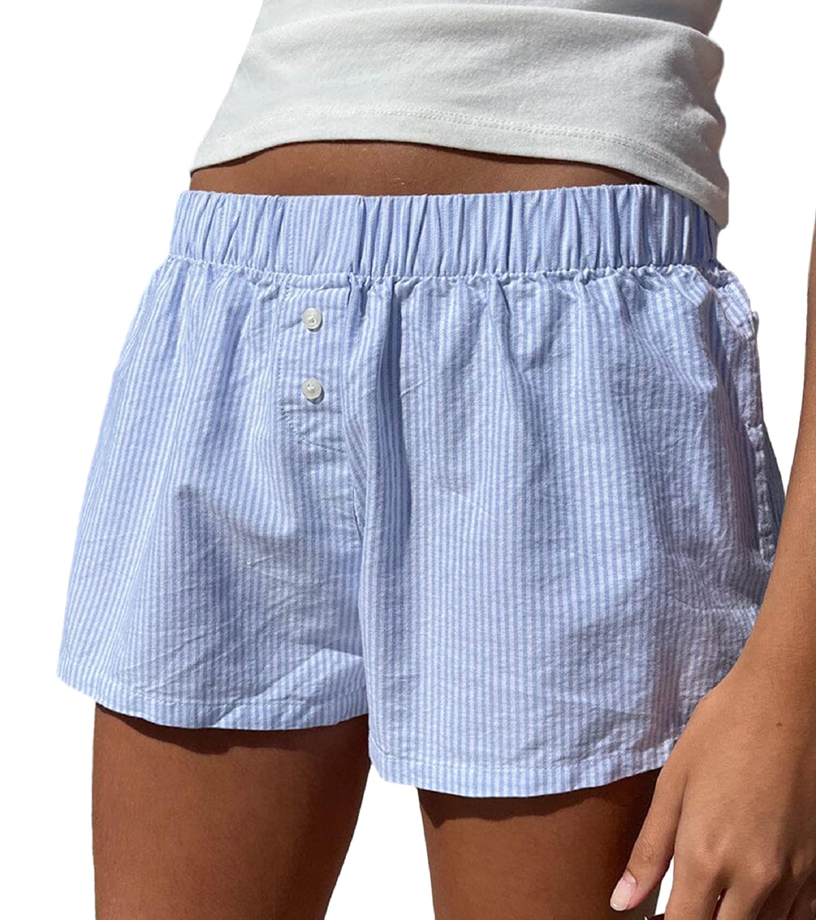 Y2k Cute Lounge Shorts for Women Plaid Print Sleep Shorts Elastic Waist Button Front Pajama Shorts Bottoms-image-39