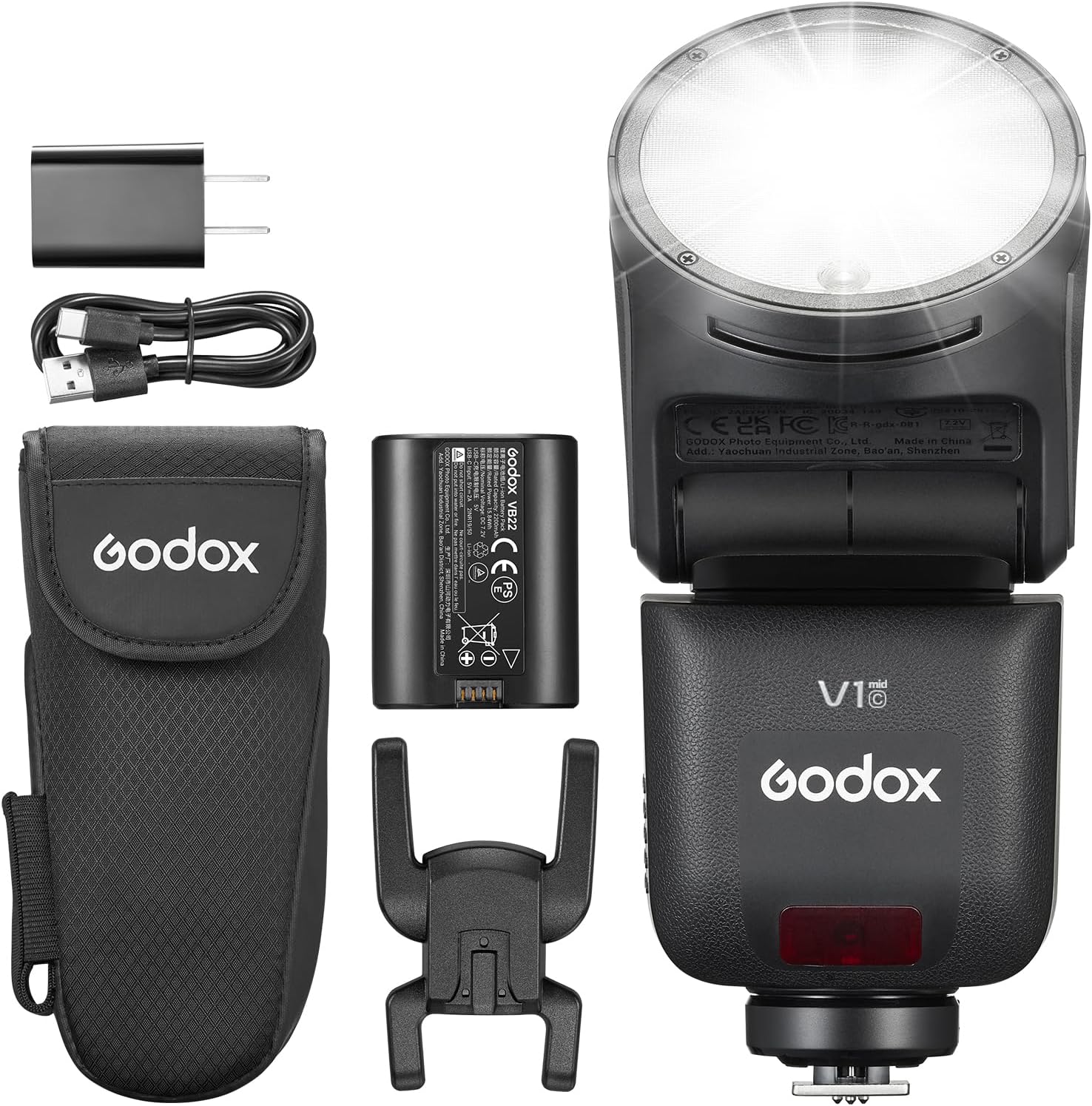 Godox V1 MID C Flash for Canon Camera, 55W Round Head Speedlite with Touchscreen, 24mm Optics, 650+ Full Power Pops, 1.7s Recycle, TTL/HSS 1/8000s, Magnetic AK-R1 for EOS R5 R6II R8 R50 (V1MID C)