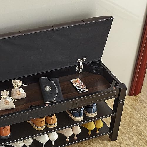 Miniatura 5 de LEILISI Banco de zapatos, organizador de almacenamiento con cojín de 2 niveles elevador superior, zapatero para entrada, sala de estar, dormitorio,