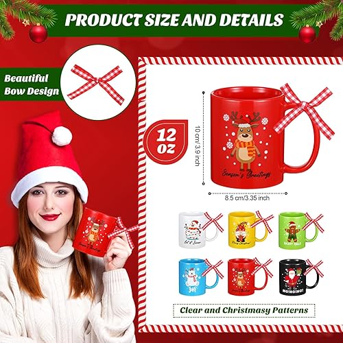 Miniatura 2 de Lallisa Juego de 6 tazas de café de Navidad, juego de regalo de tazas de café de cerámica de 12 onzas, regalos de Navidad, feliz decoración,
