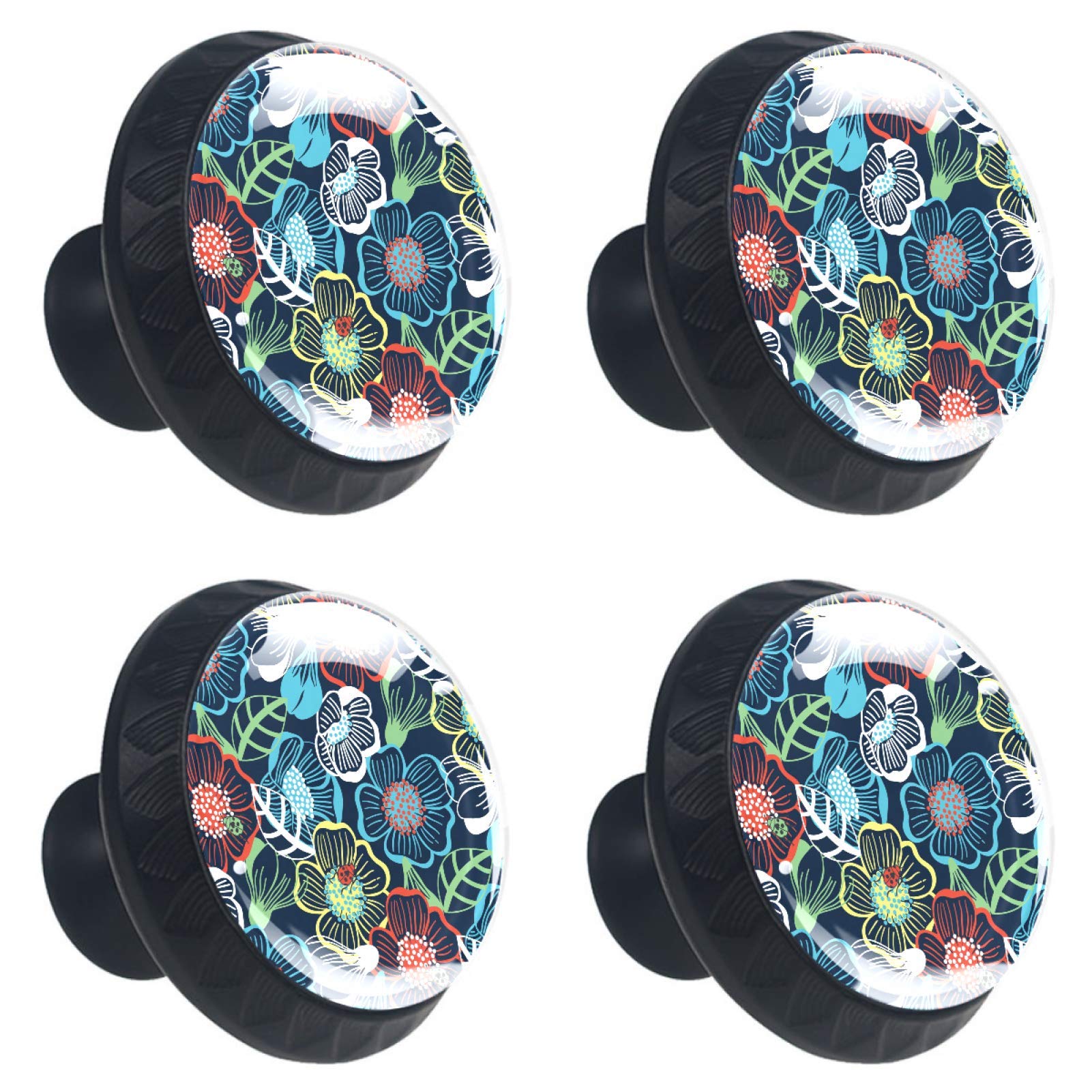 Boutons de tiroir en cristal floral bleu blanc rouge pour poignee de porte et armoire