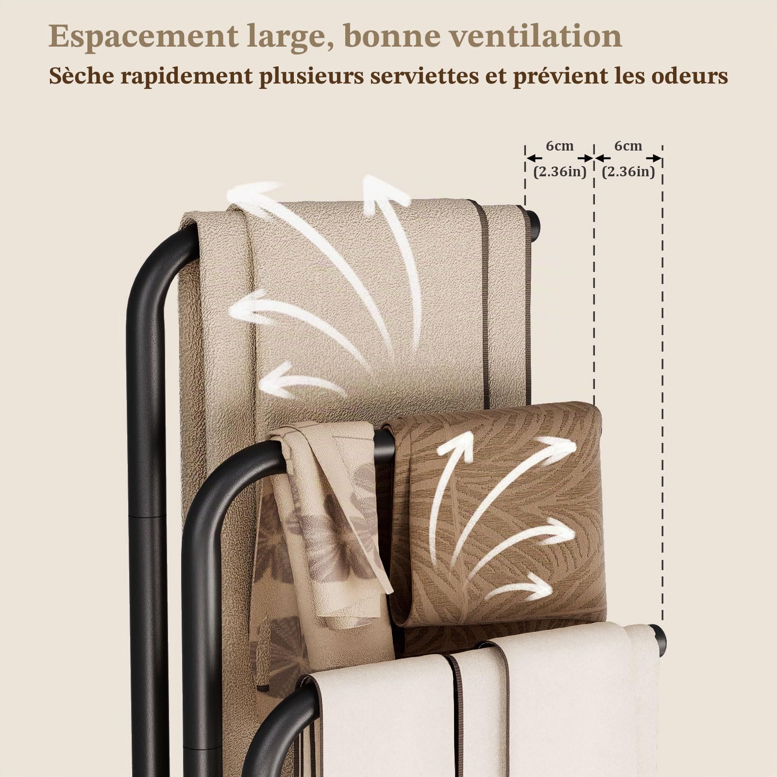 Yawinhe Porte Serviette sur Pied, avec 3 Barres, Support Salle de Bain en Acier Inoxydable, pour Vêtements, 39x26x90cm, Noir, SMJ001B