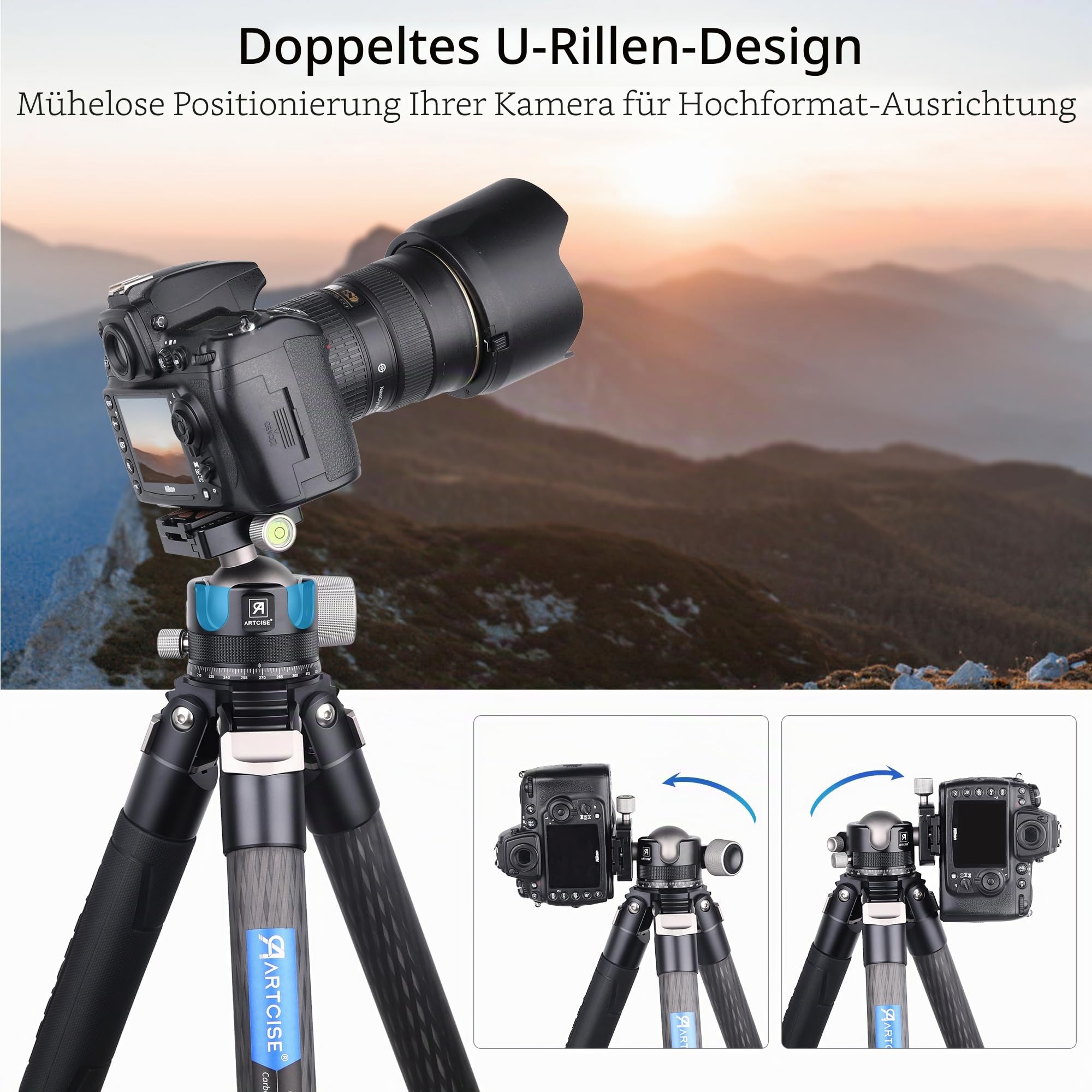 Low Profile Kugelkopf, ARTCISE KB44 Heavy Duty Stativkopf aus Vollmetall mit DREI 1/4" Schnellwechselplatten für Stativ, Einbeinstativ, DSLR, Camcorder, maximale Belastung 30 kg.