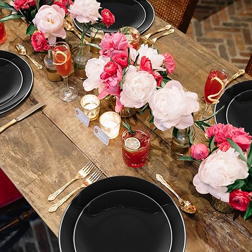 Miniatura 7 de Hoolerry Platos de plástico con borde, platos desechables para fiesta, platos llanos de 10 pulgadas y platos de postre de 7.5 pulgadas, platos de