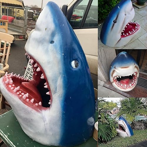 Estatua artística de tiburón blanco, escultura única de cabeza de tiburón blanco, estatua de mandíbulas aterradoras para jardín y pared, adorno 3D
