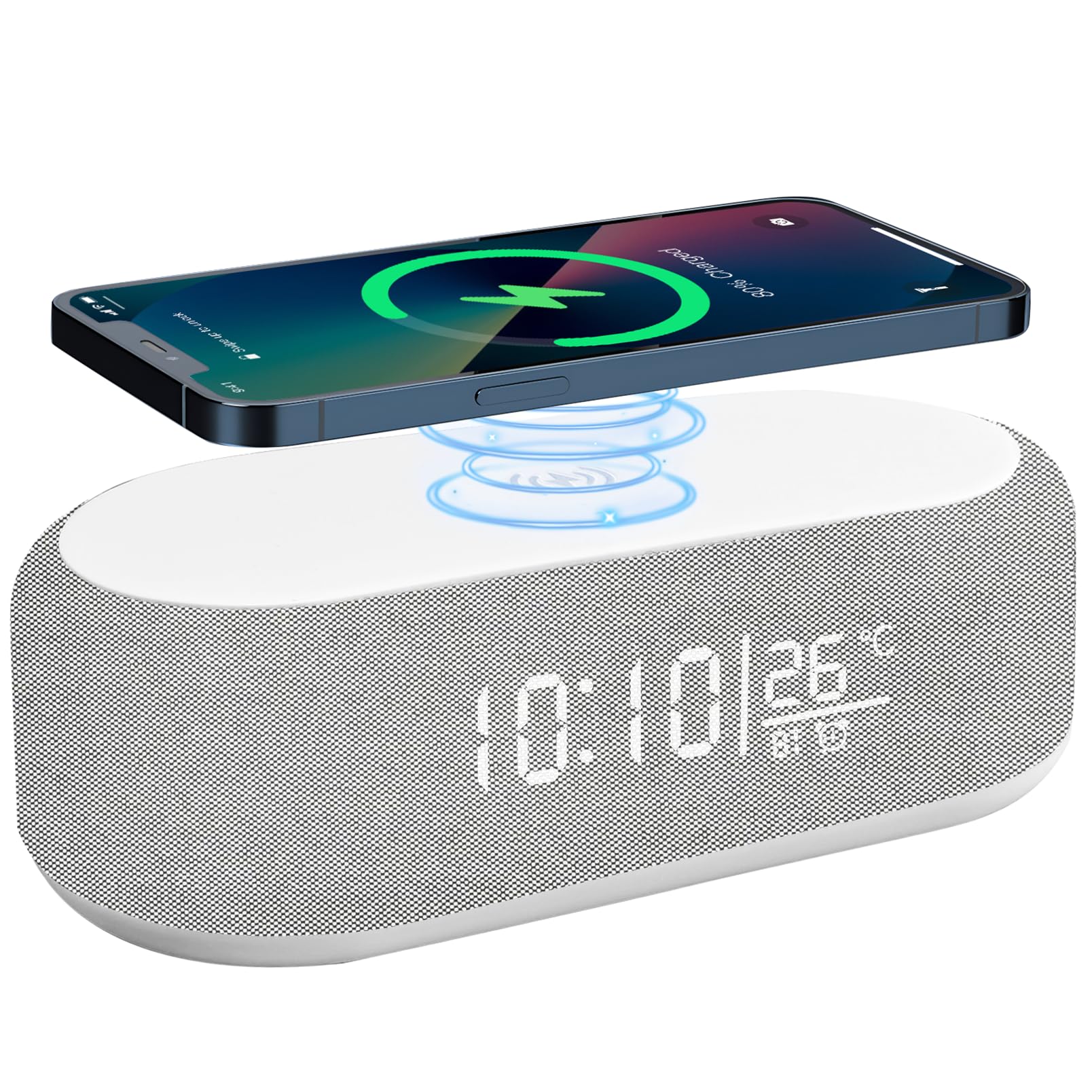 Réveil Bluetooth LED B858 - Enceinte 20W, Chargeur Sans Fil Qi 15W, Lumière RGB, Bruit Blanc - IPX4, écran 240mm - Pour Table De Chevet, Bureau