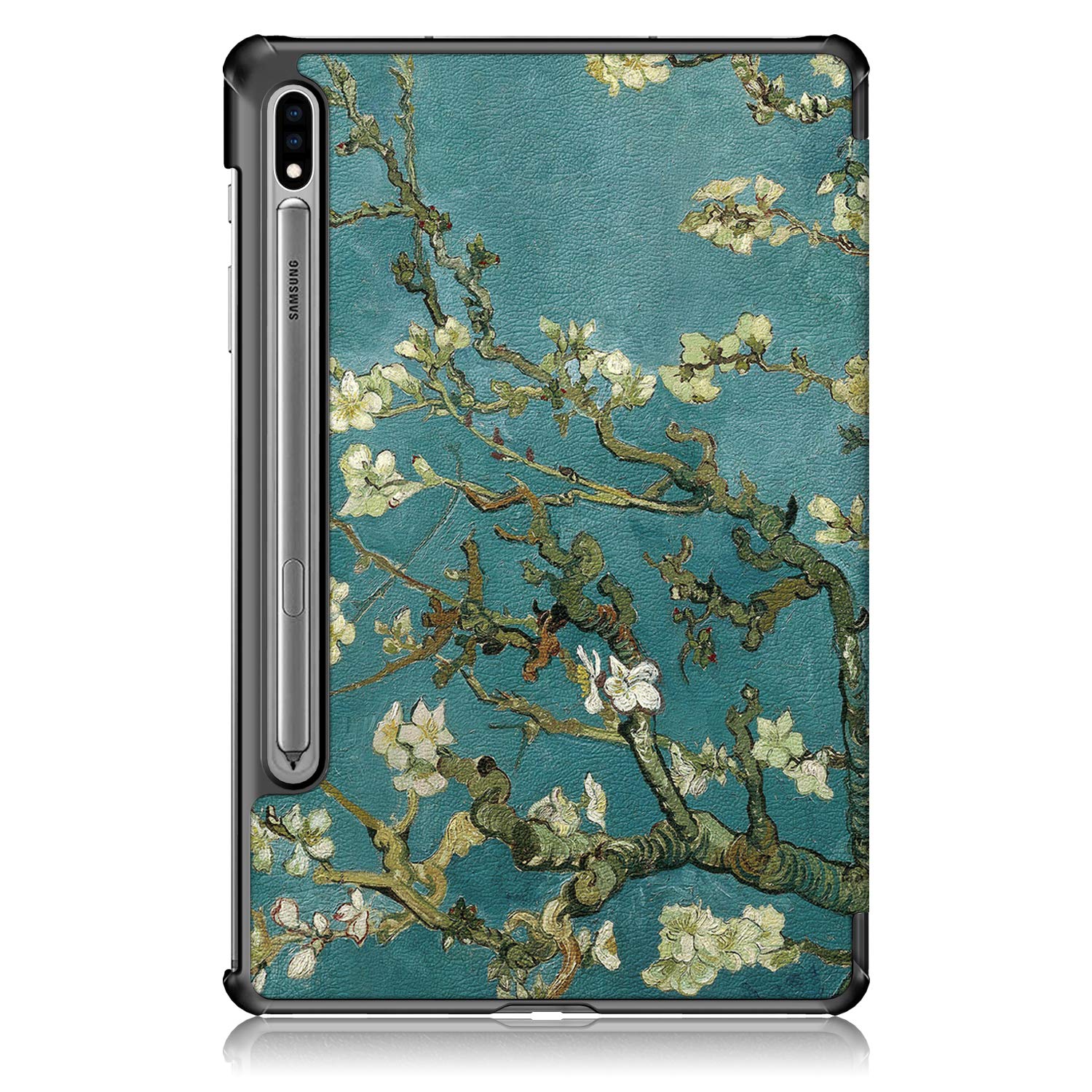 Etui do Samsung Galaxy Tab S8 Plus 12,5 cala 2022/S7 FE 2021/S7 Plus 2020 (SM-X800/X806/T730/T733/T736/T738/T970/T975/T976) lekkie potrójnie składane cienkie etui do automatycznego budzenia E/Sen, migdałowy Kwiat