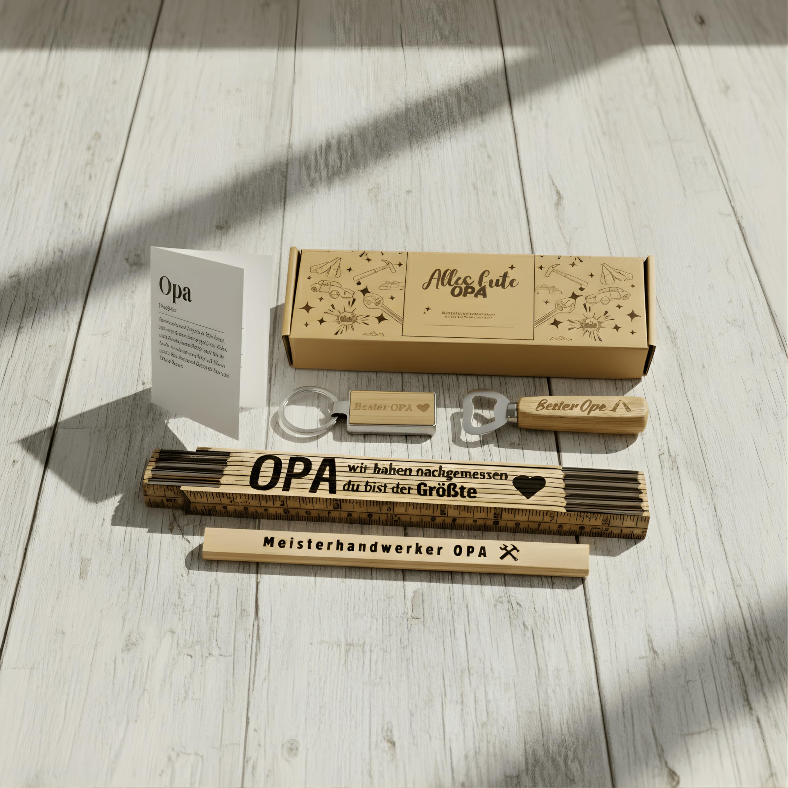 Opa Geschenkset (Flaschenöffner, Zollstock, Bleistift & Schlüsselanhänger) Geschenke für Großväter, Geburtstagsgeschenk für Männer, Opa Geschenk