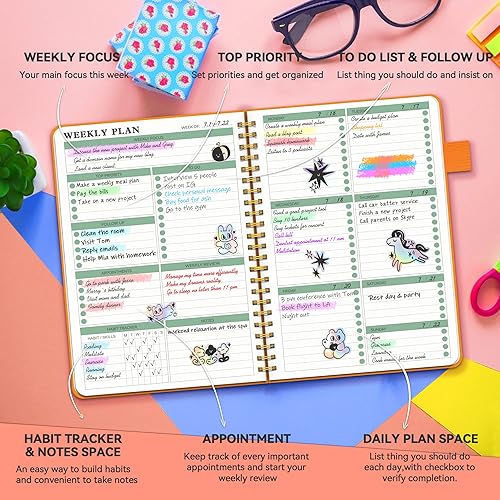 Miniatura 3 de ALLTREE - Agenda diaria sin fecha, planificador diario sin fecha, planificador diario de lista de tareas pendientes con seguimiento de comidas,