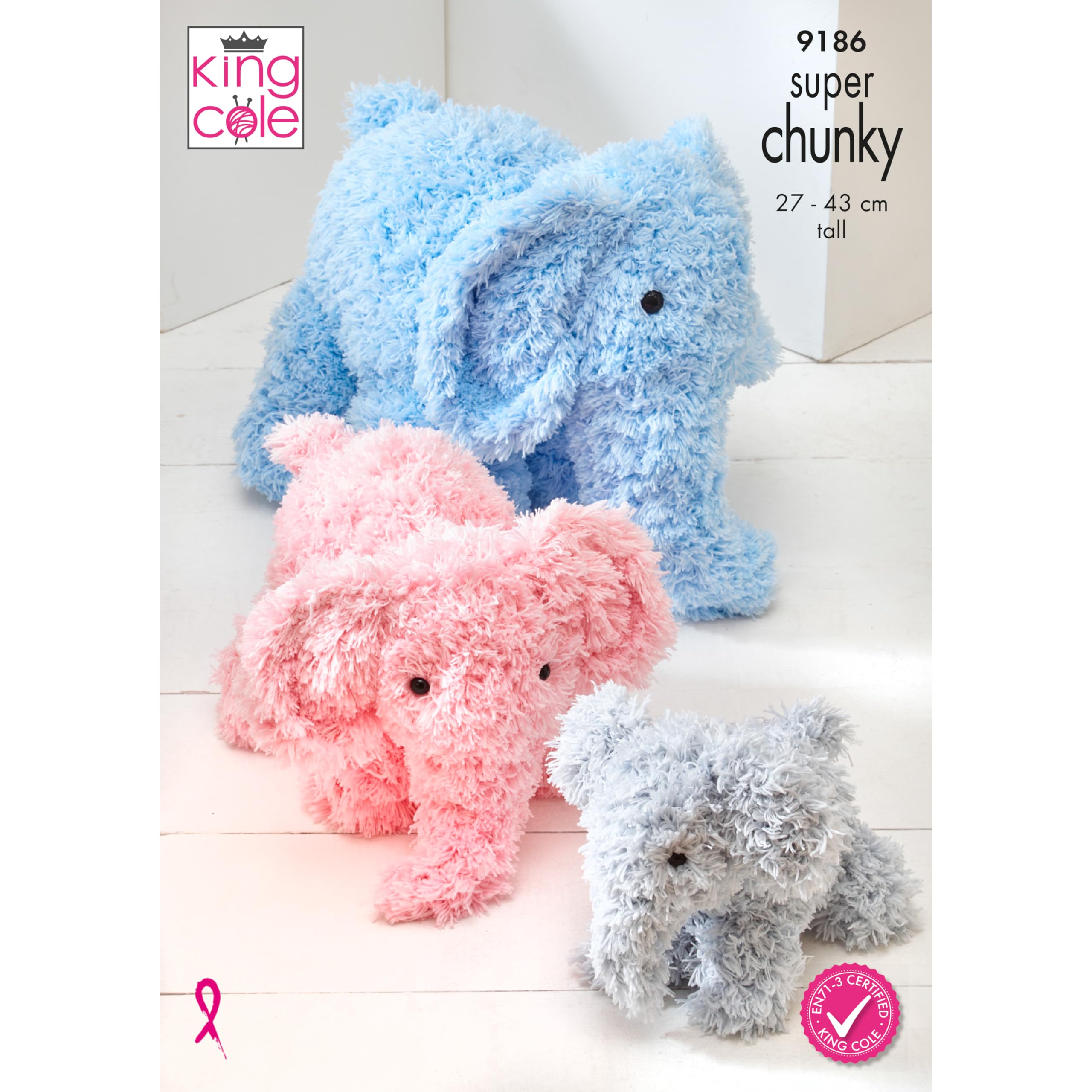 Elephant Teddy Knitting Pattern 9186 King Cole Stuffed Toys Tufty Super Chunky