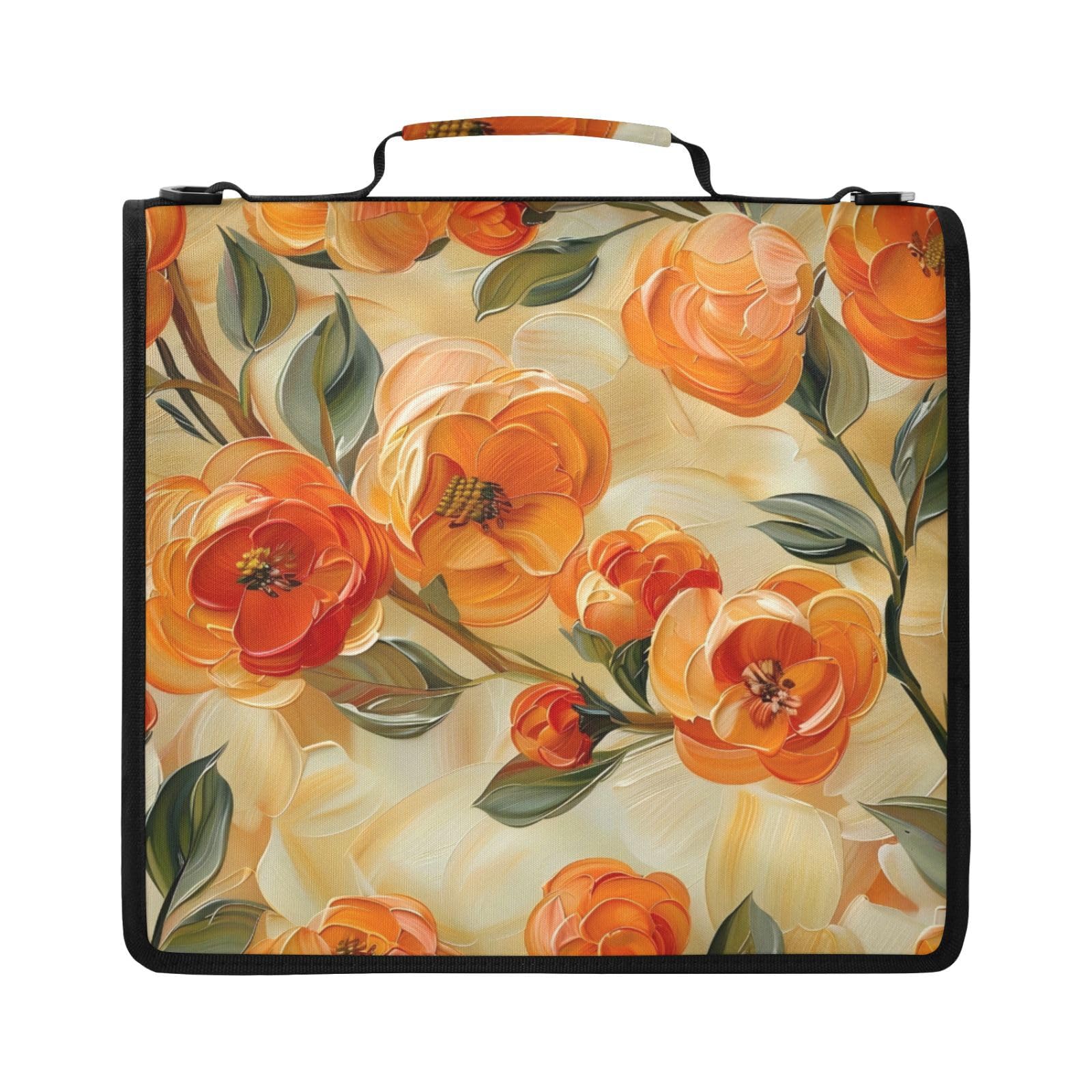 Ringbuchtasche mit Reißverschluss, orangefarbenes Blumenmuster, Gelb