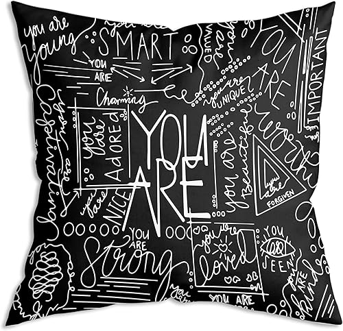 Quote You Are - Fundas de almohada negras de 18 x 18 pulgadas, citas inspiradoras con citas positivas, fundas de almohada para decoraciĂłn de Quote You Are - Fundas de almohada negras de 18 x 18 pulgadas, citas inspiradoras con citas positivas, fundas de almohada para decoraciĂłn de
