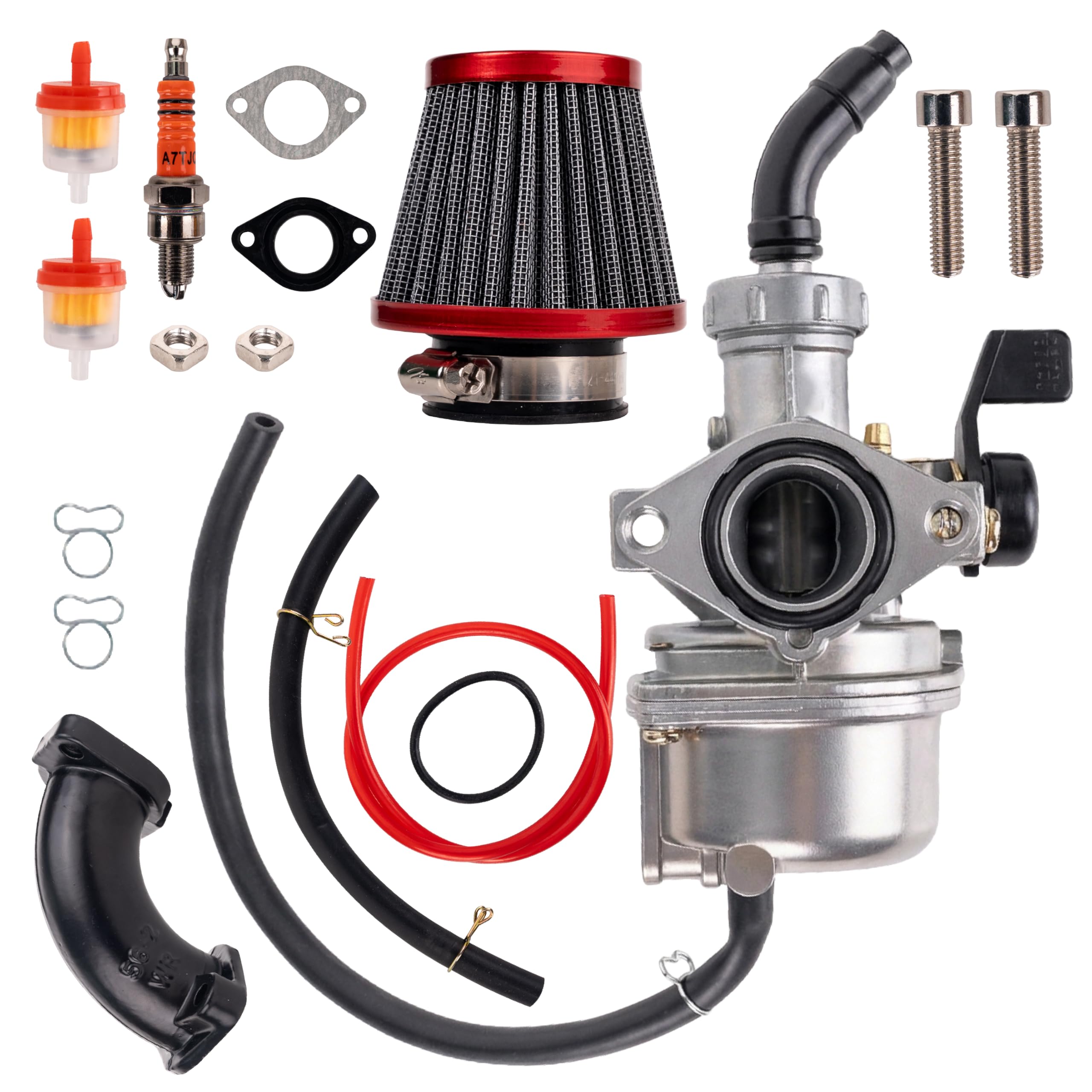 BlueStars PZ22 Carburetor Kit - for 70cc 110cc 125cc SSR TaoTao Coolster Apollo RFZ Coleman ATV Dirt Bike - w/ 38mm Air Filter, Intake Pipe, Fuel Filters, Fuel Line, Gaskets, Clamp, Spark Plug-image-44