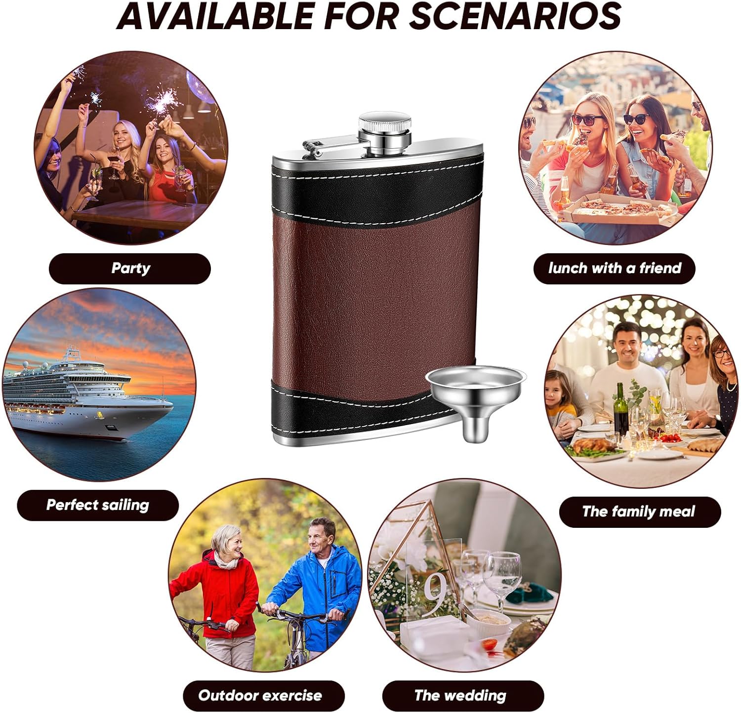 Rtteri 30 Set 8 oz Leather Hip Flasks for Liquor for Men Leak Proof Stainless Steel Drinking Flasks with Funnel Soft Wrap Whiskey Vessels for Wedding Bridesmaid Christmas Gifts (Brown) - Image 5