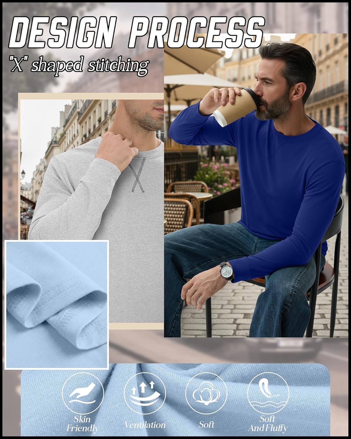 5 Pack Men's Big and Tall Long Sleeve Shirts Crewneck Tops L-7xl Hipster Hip Hop Longline T-Shirts Multipack - Image 3