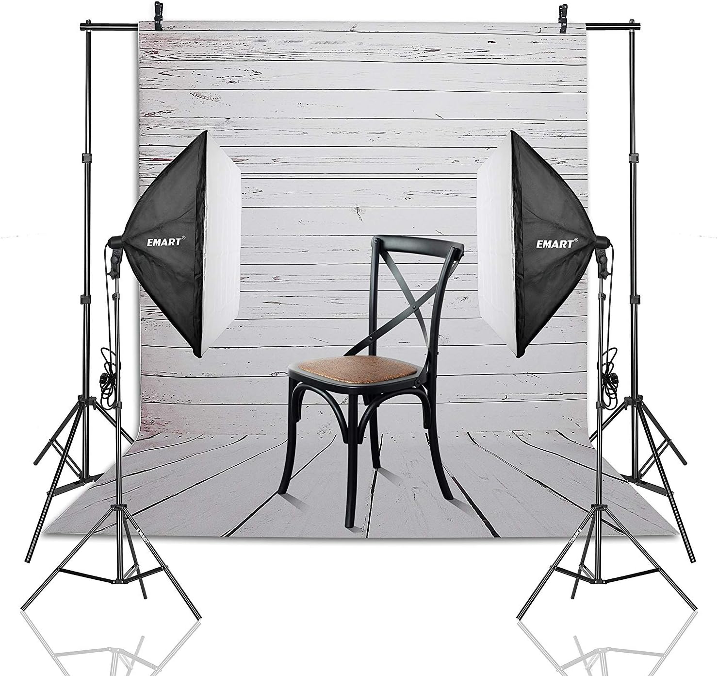 Crеаtіvе Prоduсt Emart Photography Studio Backdrop Background Kit, 10ft Adjustable Backdrop Stand Support System with 5x10ft Vinyl Plastic White Wood Floor Background Screen for Photo Video Shooting