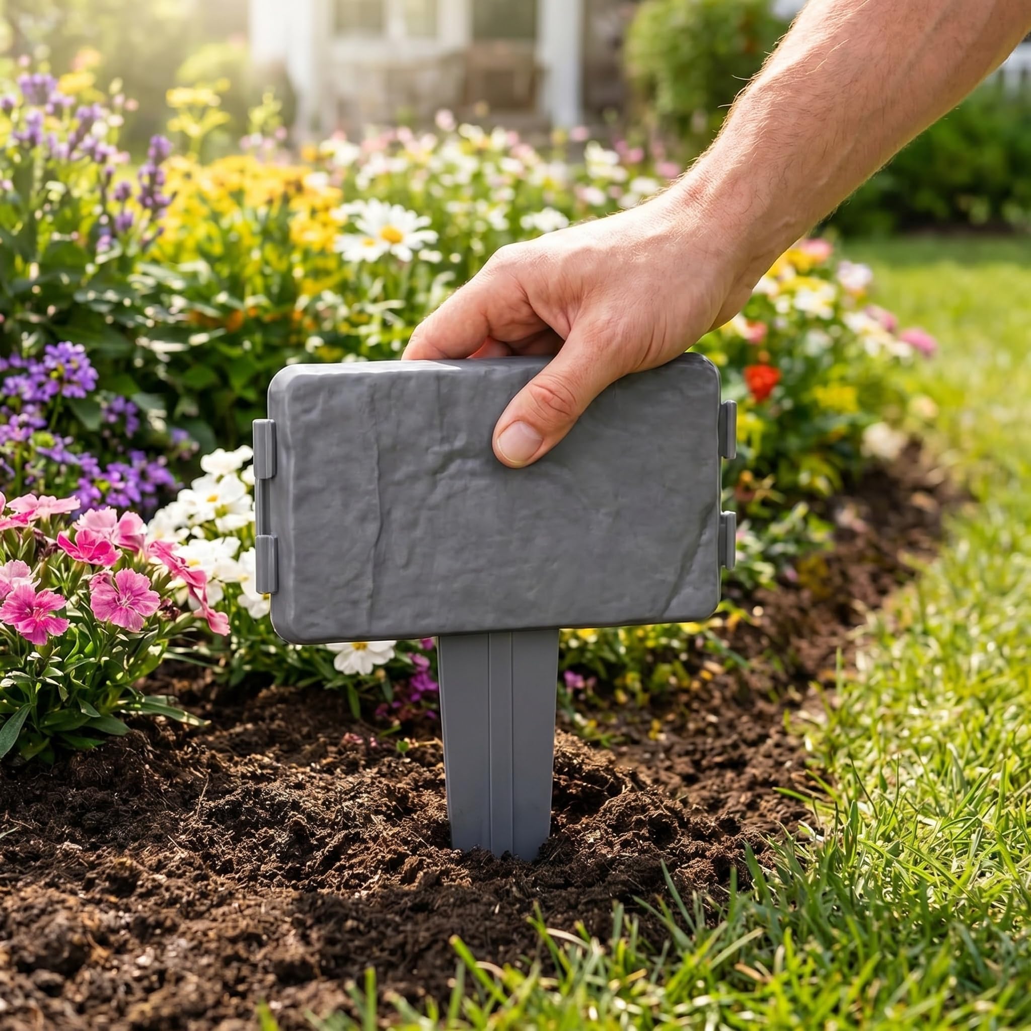 Bordillo De Jardín De Imitación De Piedra Gris, Borde De Plástico para Jardines Y Macizos De Flores, Ladrillos De Roca Artificial Duraderos para Decoración Y Paisajismo De Red 20pcs