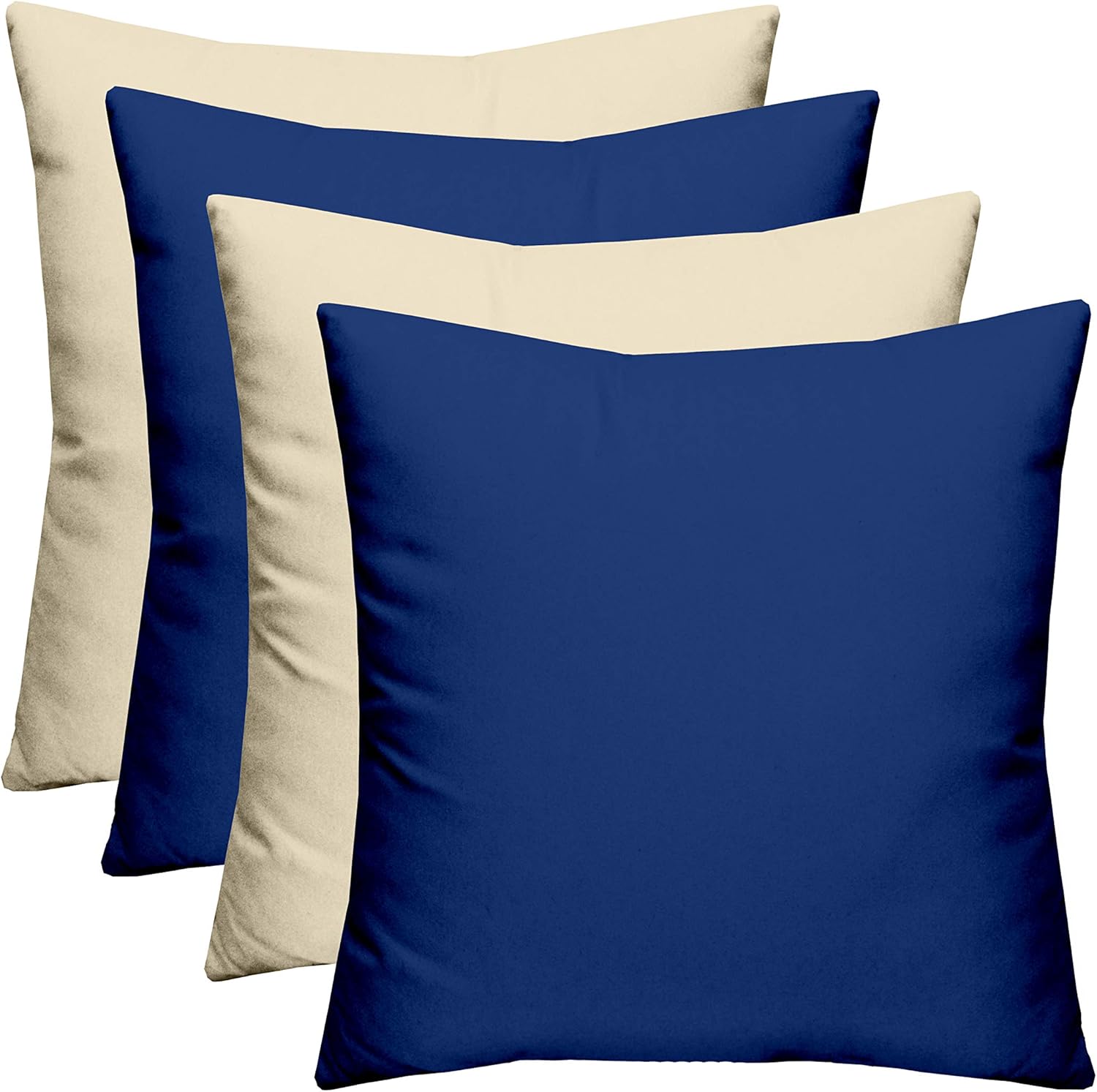 RSH Décor: Set of 4 Square Throw Pillows | Indoor/Outdoor All Weather Polyester Fabric | Decorative Accent Pillows for Patio Furniture | Reversible | 17 x 17 | Veranda Blue + Ivory (Cream, Natural)