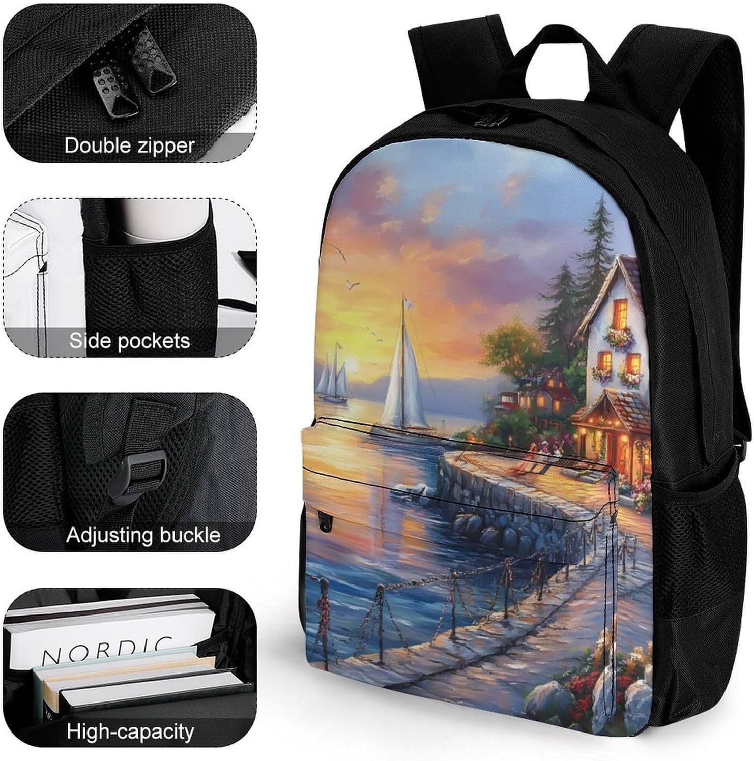 The Mediterranean Harbour Laptop Backpack for Men Women Fashion Computer Bag Business Travel Daypack
