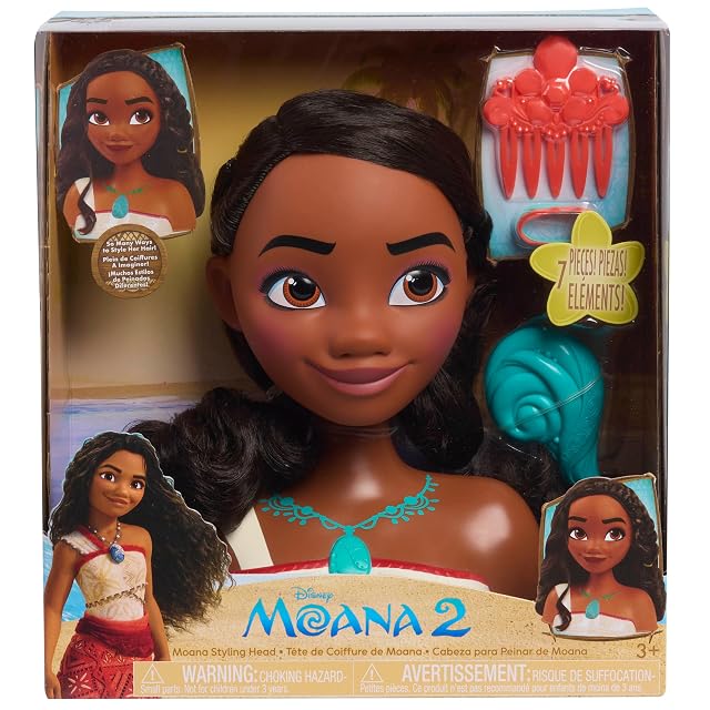 Just Play Cabeza para Peinados Princesa Moana 2 de Disney, 7 Piezas, Juego de simulación