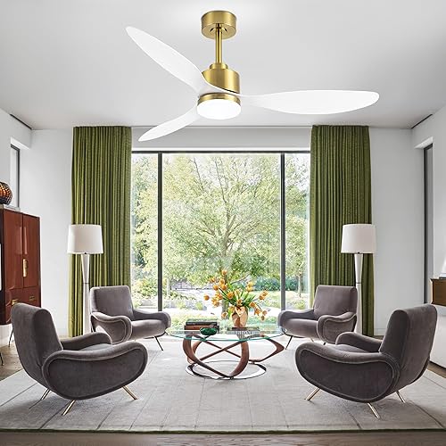 Miniatura 10 de Ventiladores de techo de 52 pulgadas con control remoto de luz LED, ventilador de techo moderno con motor de CC reversible, 3 cuchillas y 3