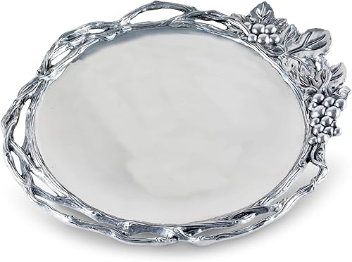 Arthur Court Diseños de uva de aluminio abierta bandeja redonda grande 17 diámetro
