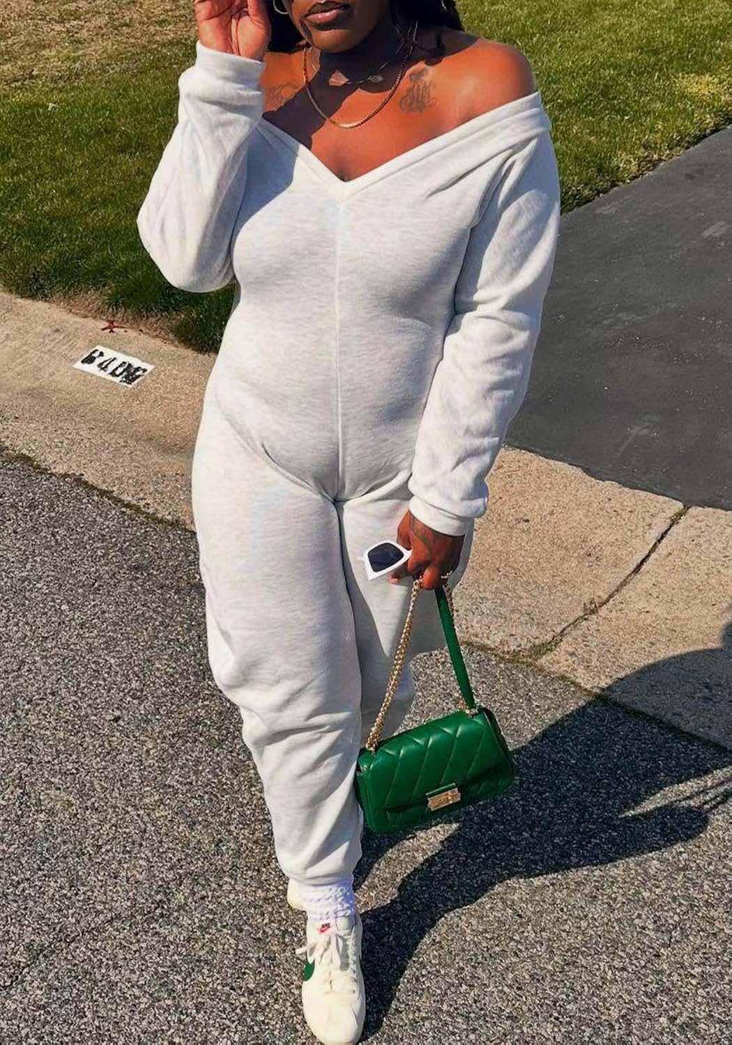 Tbahhir Womens Sexy Off Shoulder Jumpsuit Long Sleeve V Neck Tops One Piece Outfits Wide Leg Club Casual Fall Romper - Image 5